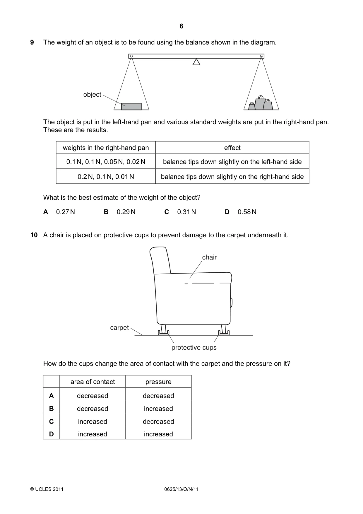 Cambridge IGCSE Physics 0625 2011 Oct/Nov Paper 1 · Variant 3 question paper, page 6 of 24