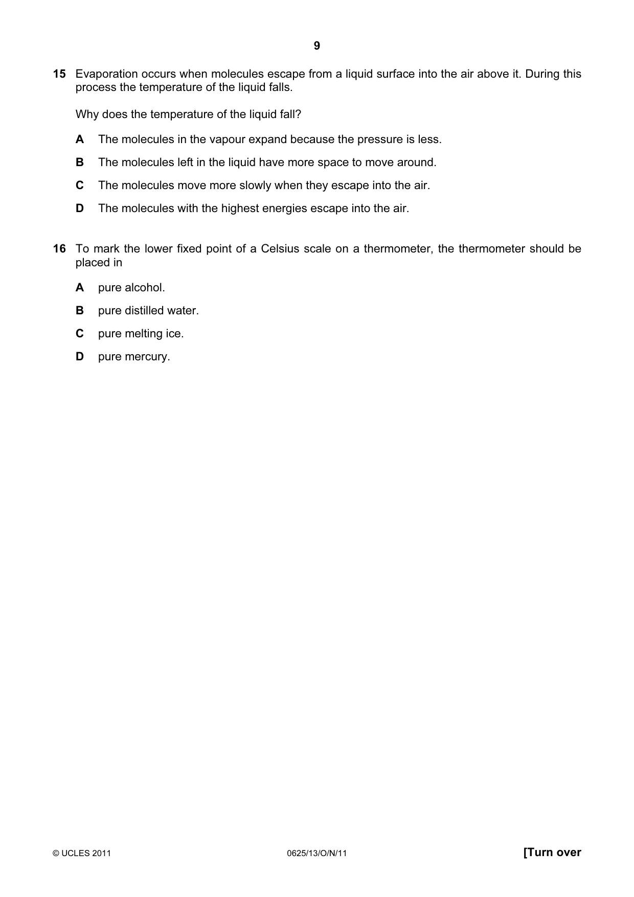 Cambridge IGCSE Physics 0625 2011 Oct/Nov Paper 1 · Variant 3 question paper, page 9 of 24