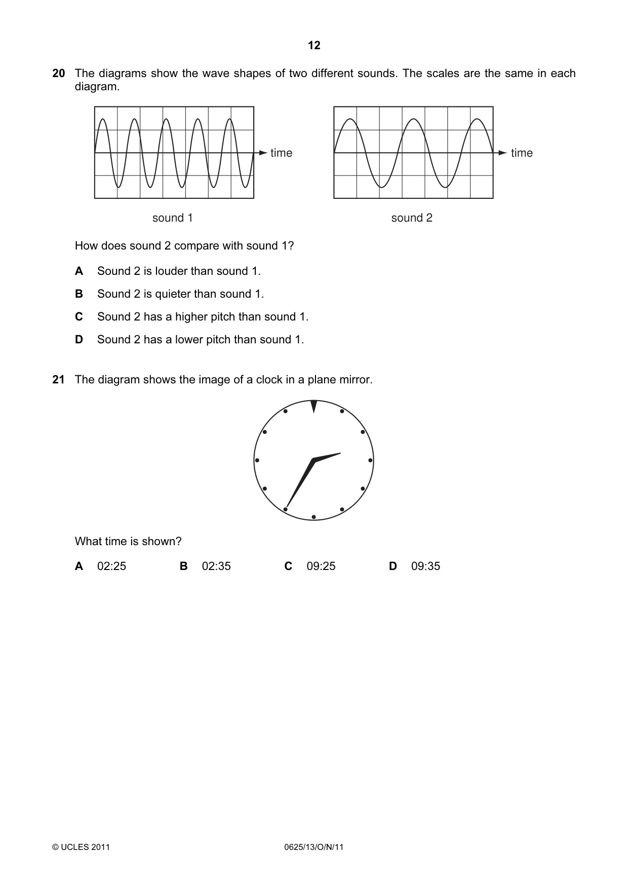 Cambridge IGCSE Physics 0625 2011 Oct/Nov Paper 1 · Variant 3 question paper, page 12 of 24