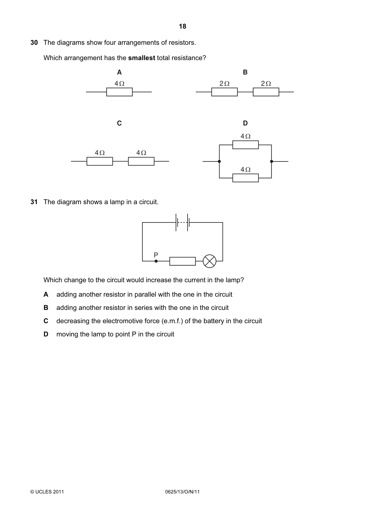 Cambridge IGCSE Physics 0625 2011 Oct/Nov Paper 1 · Variant 3 question paper, page 18 of 24
