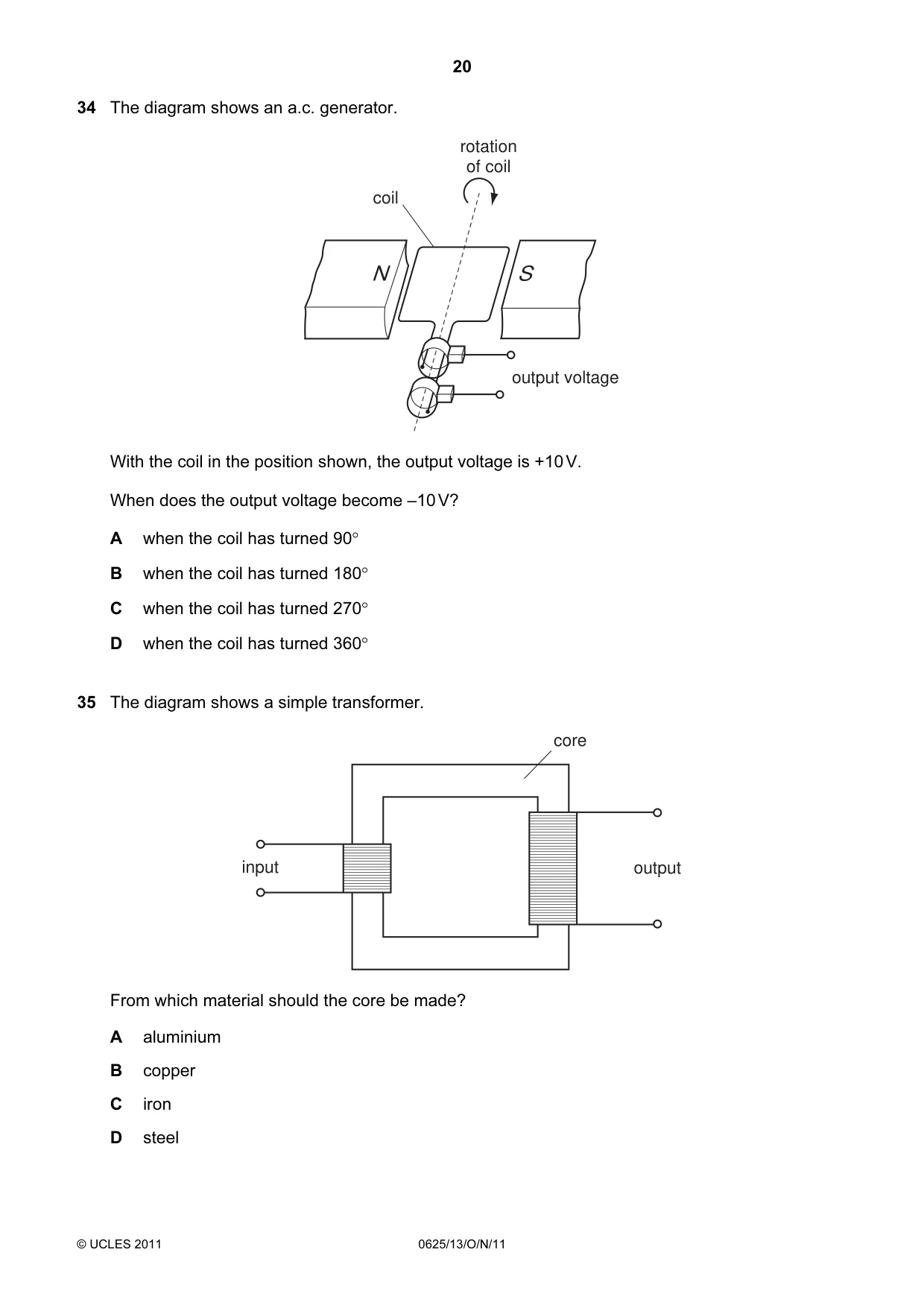 Cambridge IGCSE Physics 0625 2011 Oct/Nov Paper 1 · Variant 3 question paper, page 20 of 24