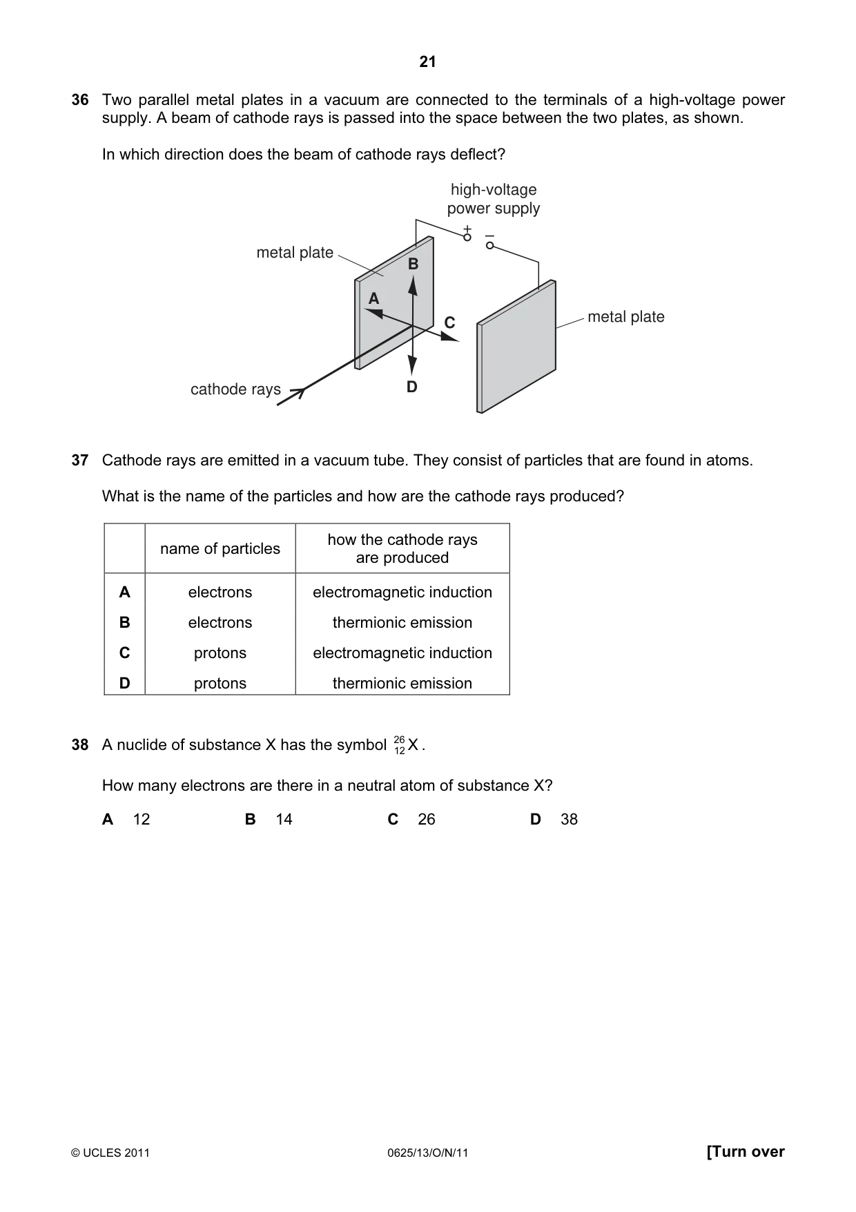 Cambridge IGCSE Physics 0625 2011 Oct/Nov Paper 1 · Variant 3 question paper, page 21 of 24
