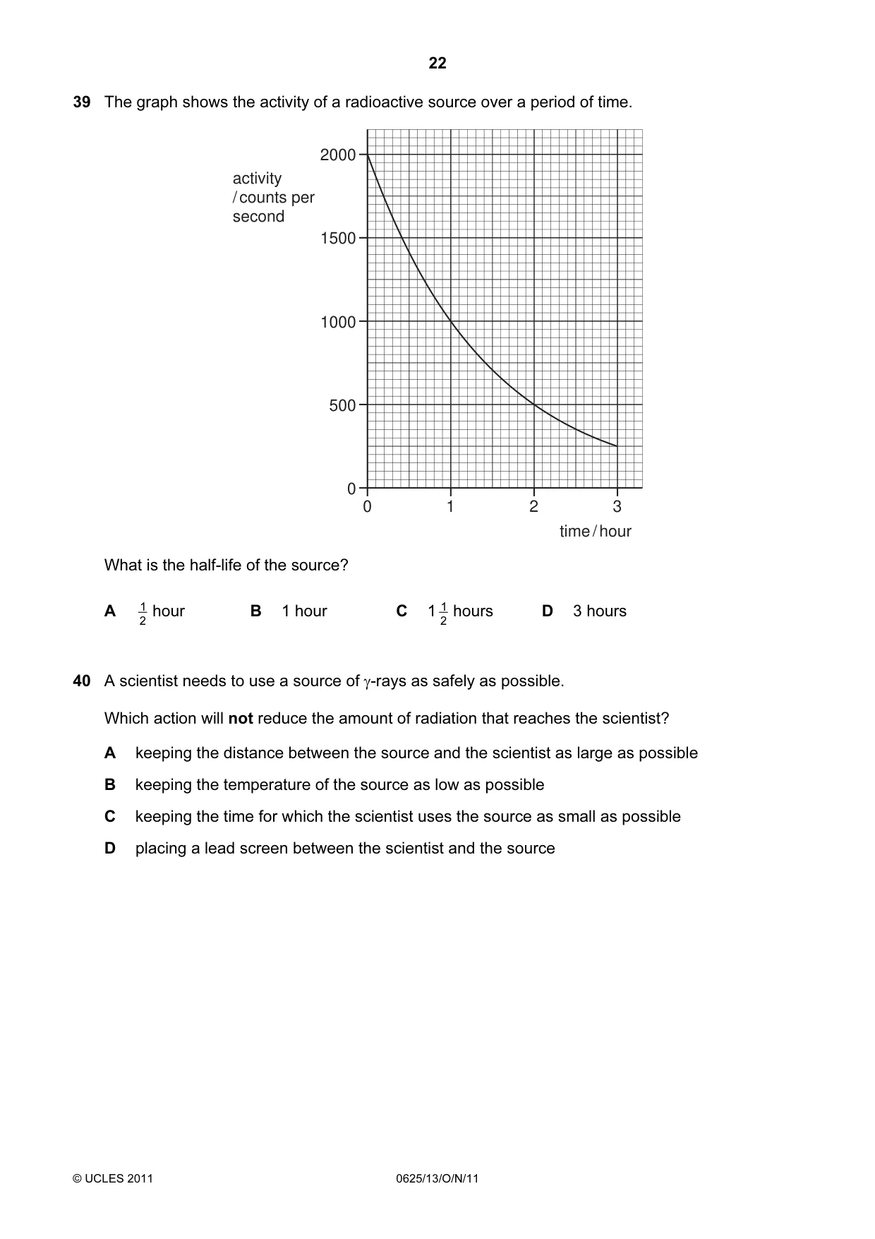 Cambridge IGCSE Physics 0625 2011 Oct/Nov Paper 1 · Variant 3 question paper, page 22 of 24