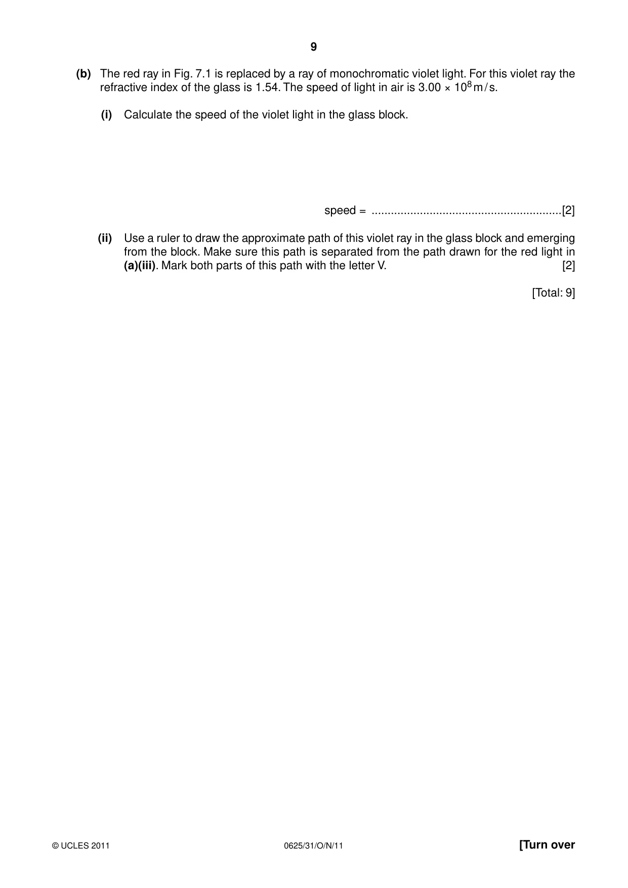 Cambridge IGCSE Physics 0625 2011 Oct/Nov Paper 3 · Variant 1 question paper, page 9 of 16