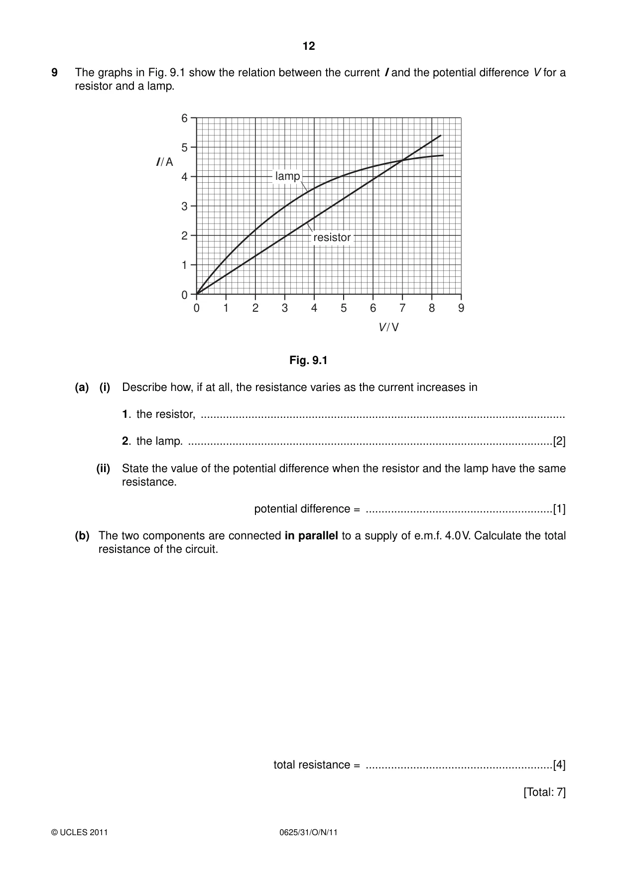 Cambridge IGCSE Physics 0625 2011 Oct/Nov Paper 3 · Variant 1 question paper, page 12 of 16