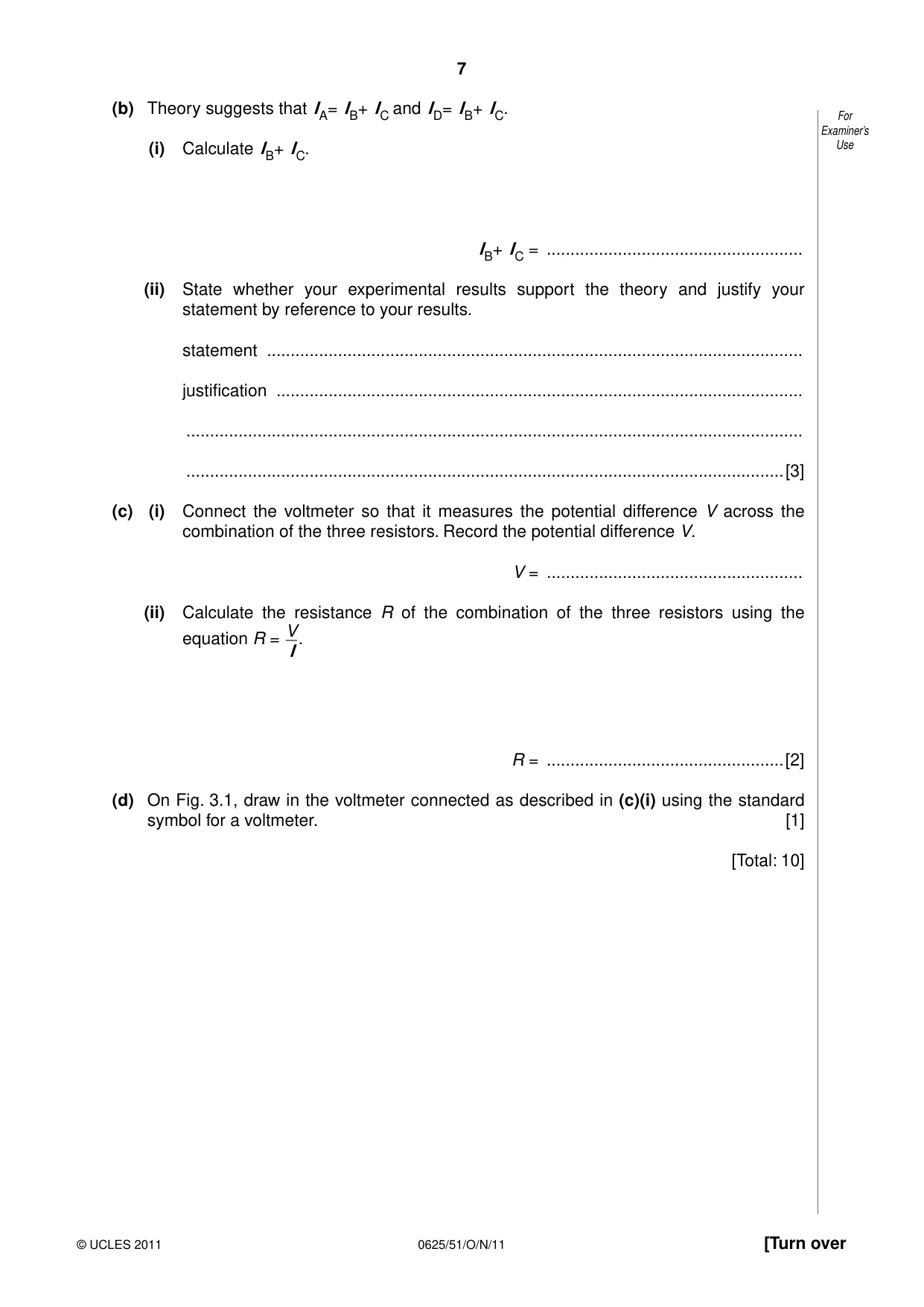 Cambridge IGCSE Physics 0625 2011 Oct/Nov Paper 5 · Variant 1 question paper, page 7 of 12