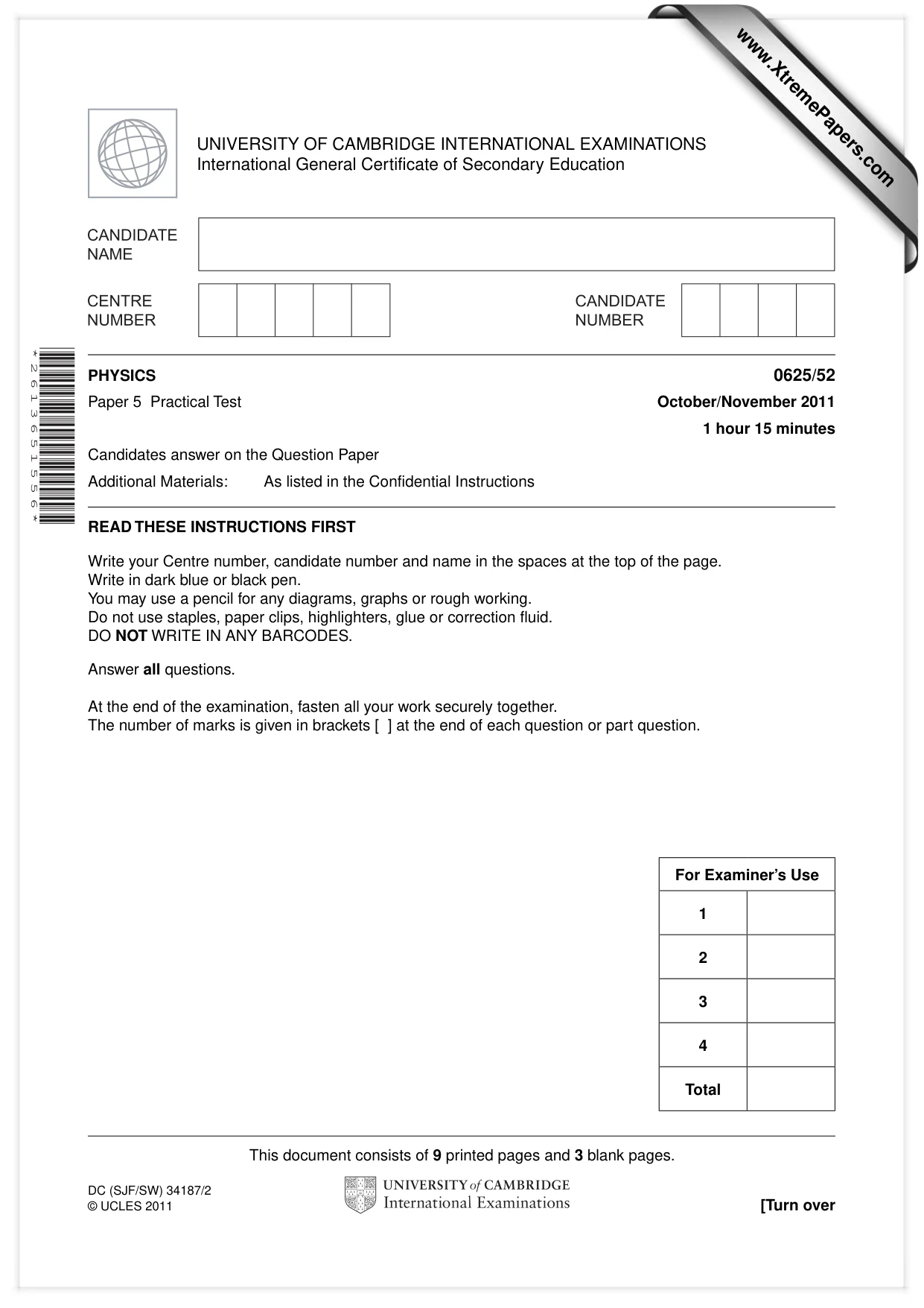 Cambridge IGCSE Physics 0625 2011 Oct/Nov Paper 5 · Variant 2 question paper, page 1 of 12