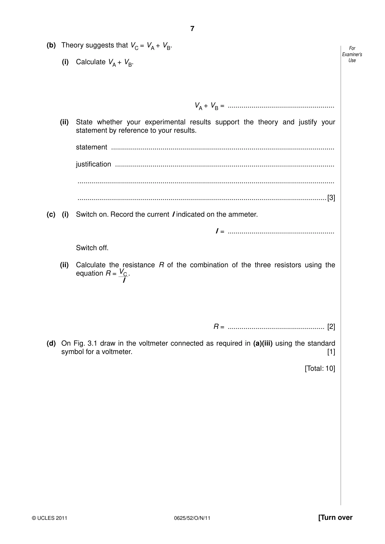 Cambridge IGCSE Physics 0625 2011 Oct/Nov Paper 5 · Variant 2 question paper, page 7 of 12