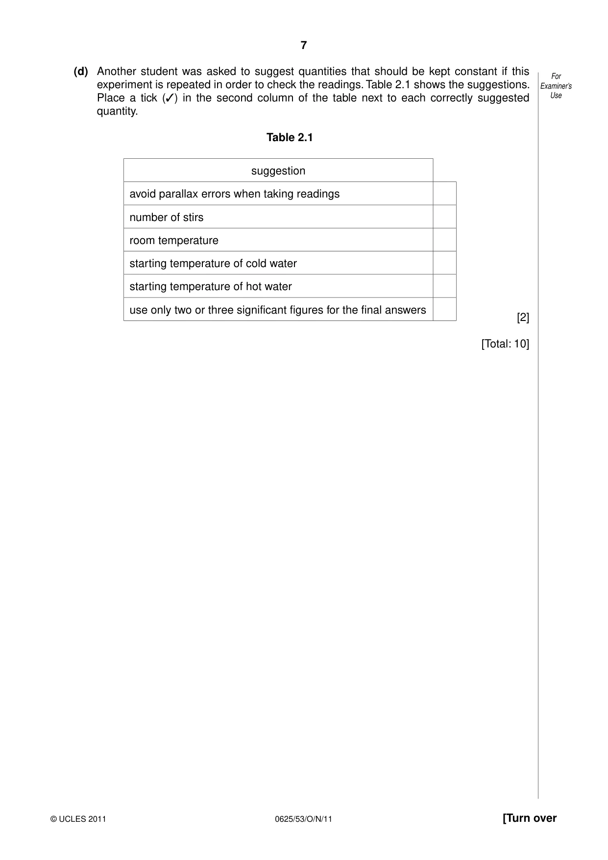 Cambridge IGCSE Physics 0625 2011 Oct/Nov Paper 5 · Variant 3 question paper, page 7 of 12