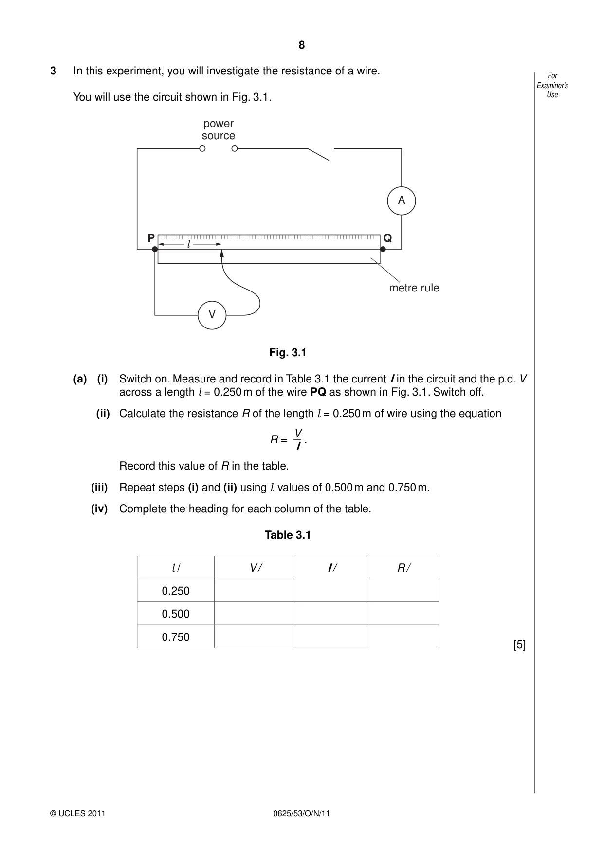 Cambridge IGCSE Physics 0625 2011 Oct/Nov Paper 5 · Variant 3 question paper, page 8 of 12