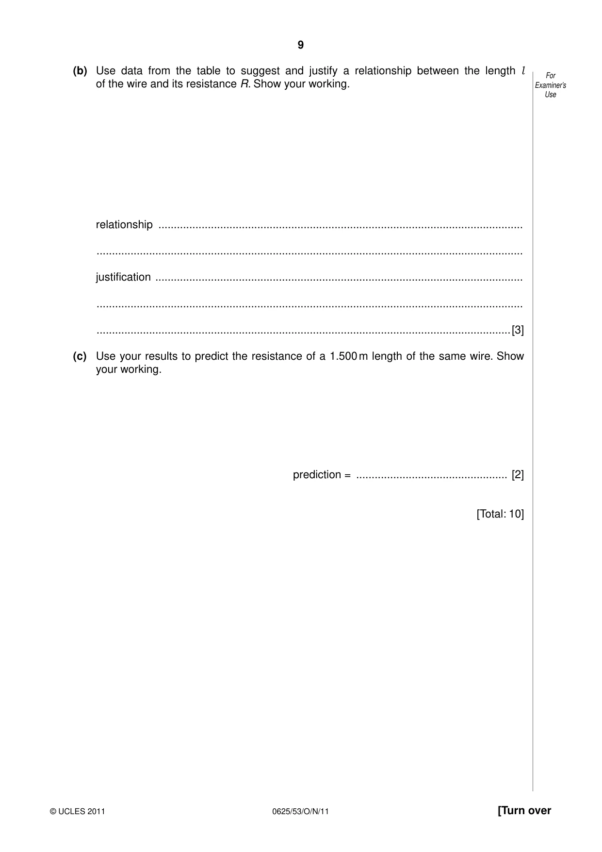 Cambridge IGCSE Physics 0625 2011 Oct/Nov Paper 5 · Variant 3 question paper, page 9 of 12