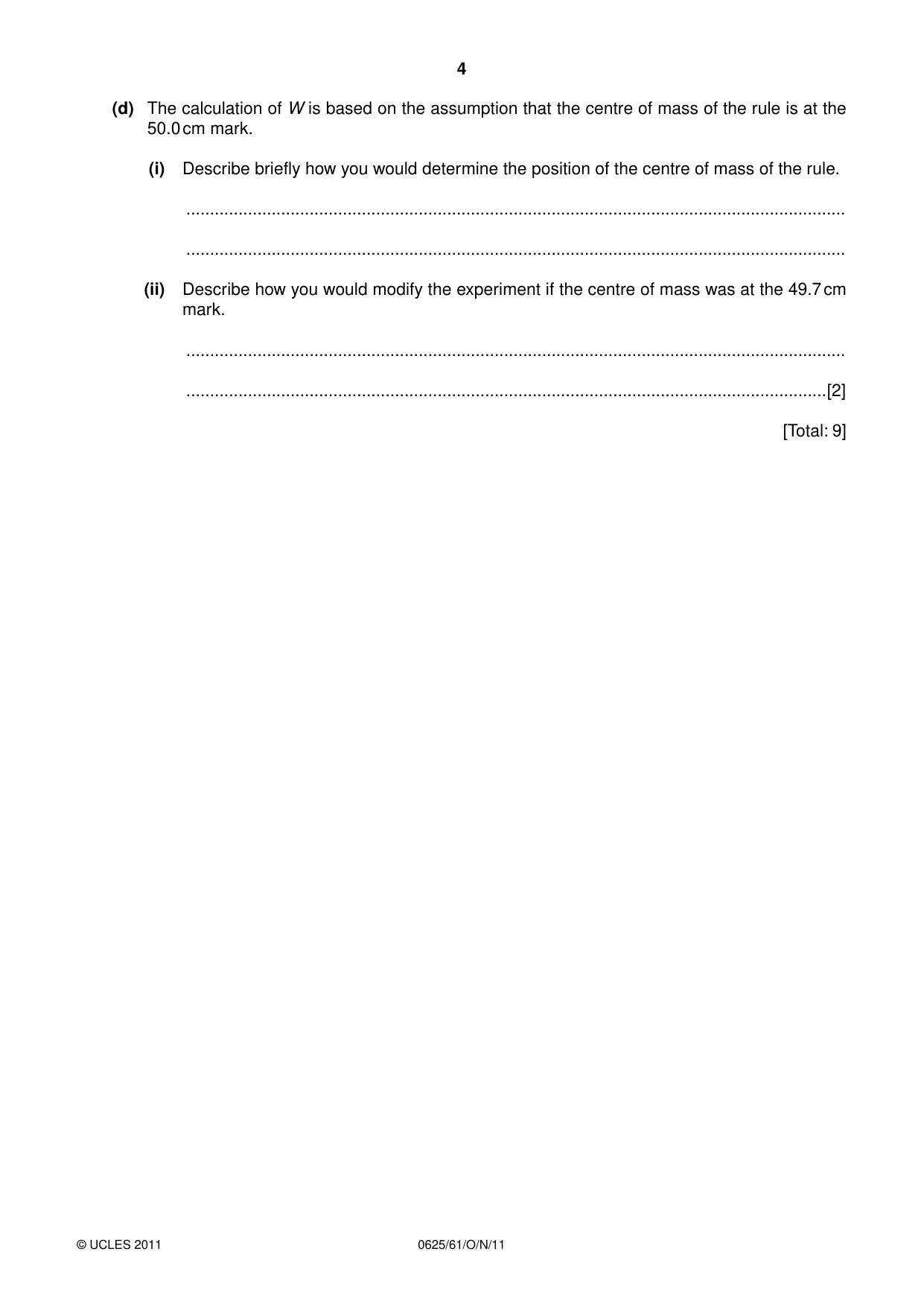 Cambridge IGCSE Physics 0625 2011 Oct/Nov Paper 6 · Variant 1 question paper, page 4 of 12