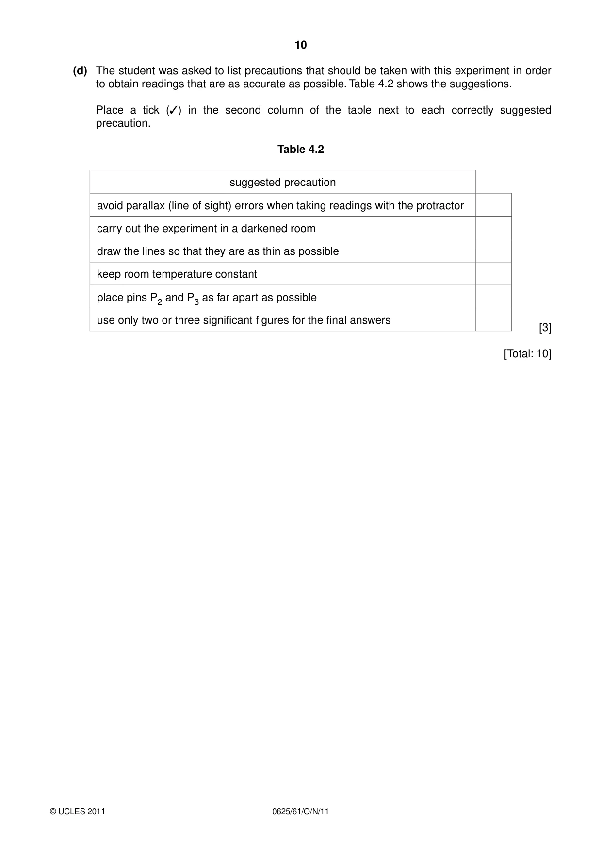 Cambridge IGCSE Physics 0625 2011 Oct/Nov Paper 6 · Variant 1 question paper, page 10 of 12