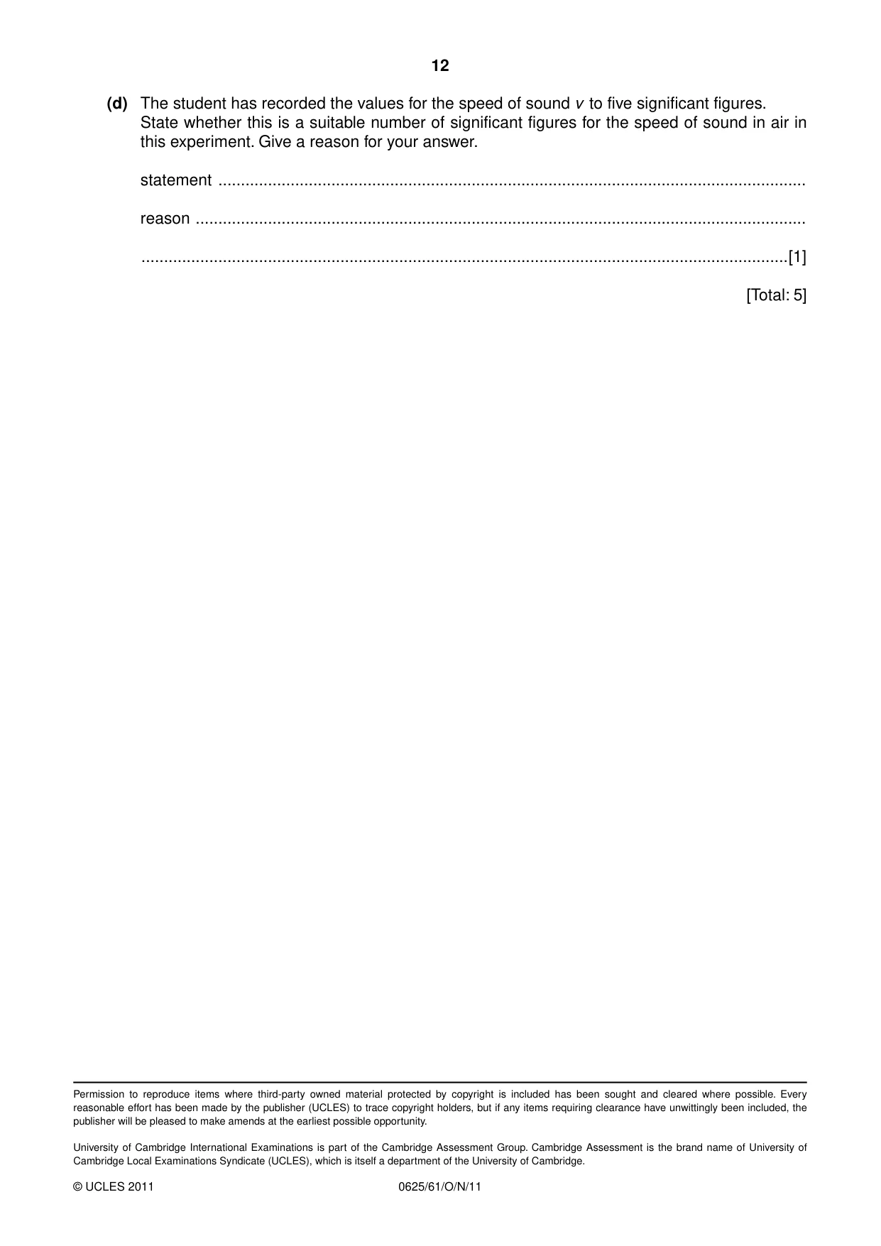 Cambridge IGCSE Physics 0625 2011 Oct/Nov Paper 6 · Variant 1 question paper, page 12 of 12