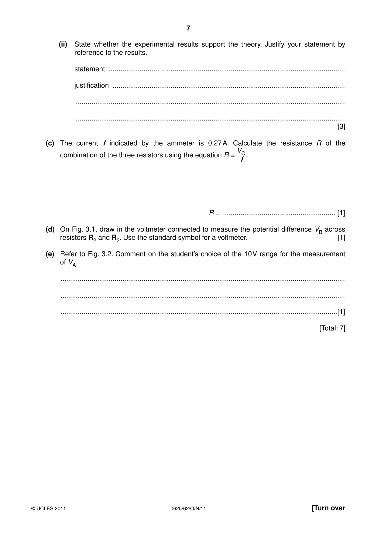 Cambridge IGCSE Physics 0625 2011 Oct/Nov Paper 6 · Variant 2 question paper, page 7 of 12