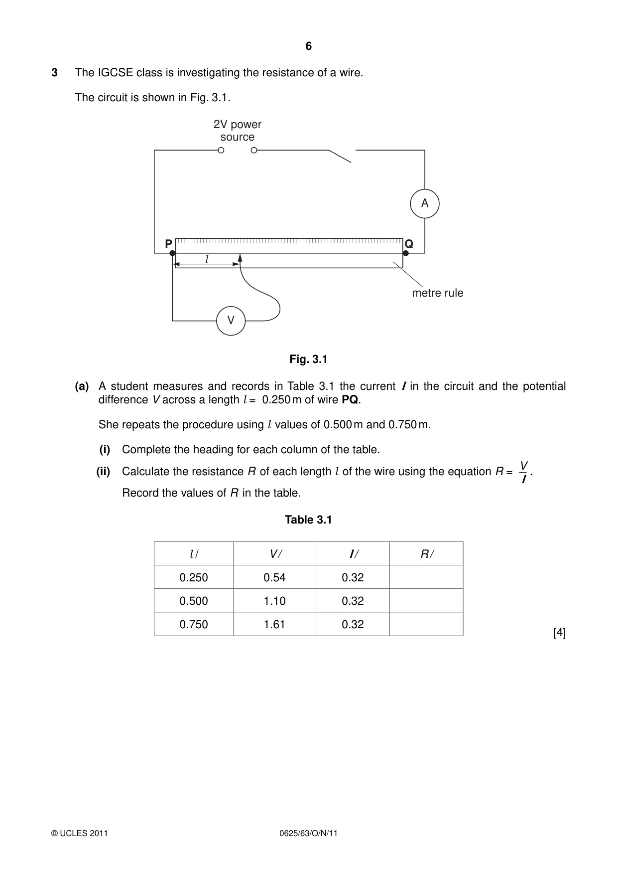 Cambridge IGCSE Physics 0625 2011 Oct/Nov Paper 6 · Variant 3 question paper, page 6 of 12