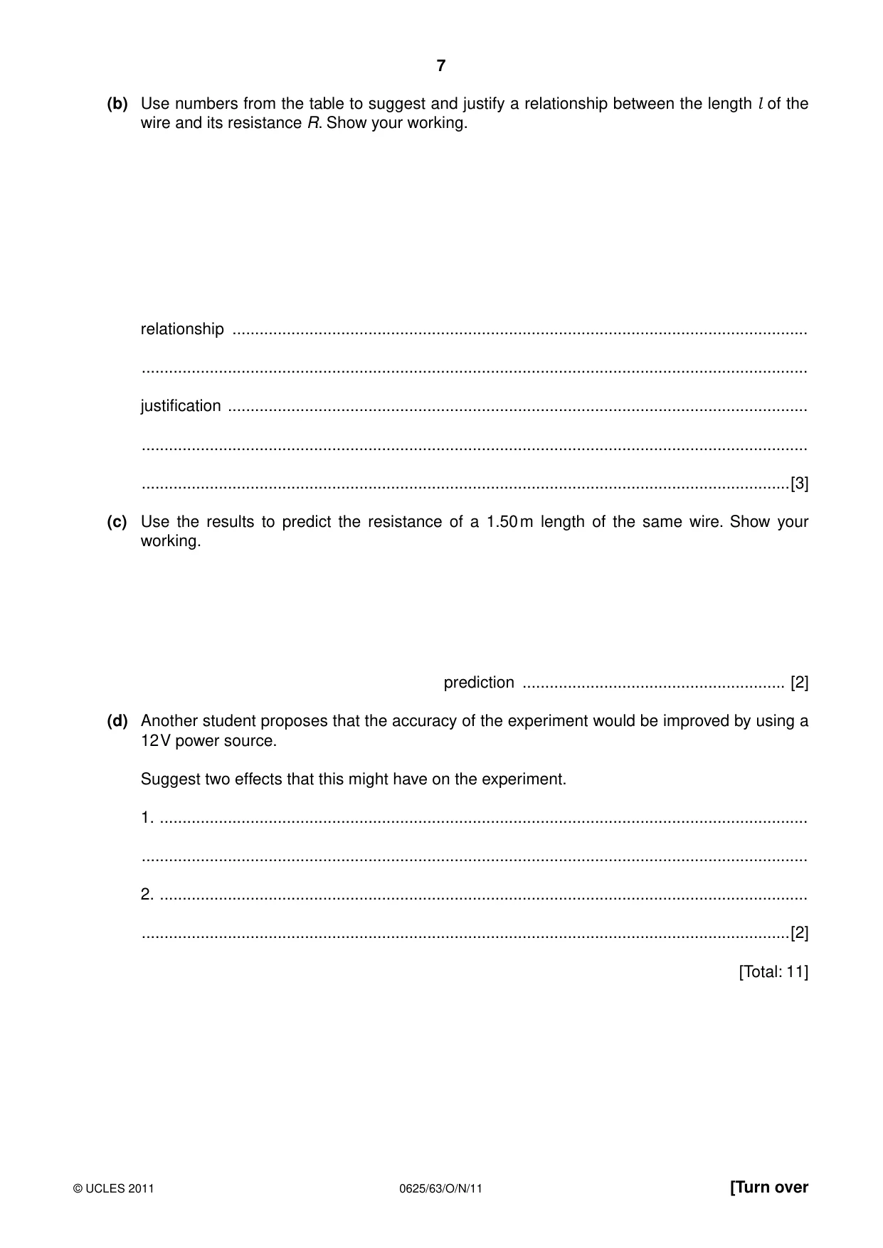 Cambridge IGCSE Physics 0625 2011 Oct/Nov Paper 6 · Variant 3 question paper, page 7 of 12
