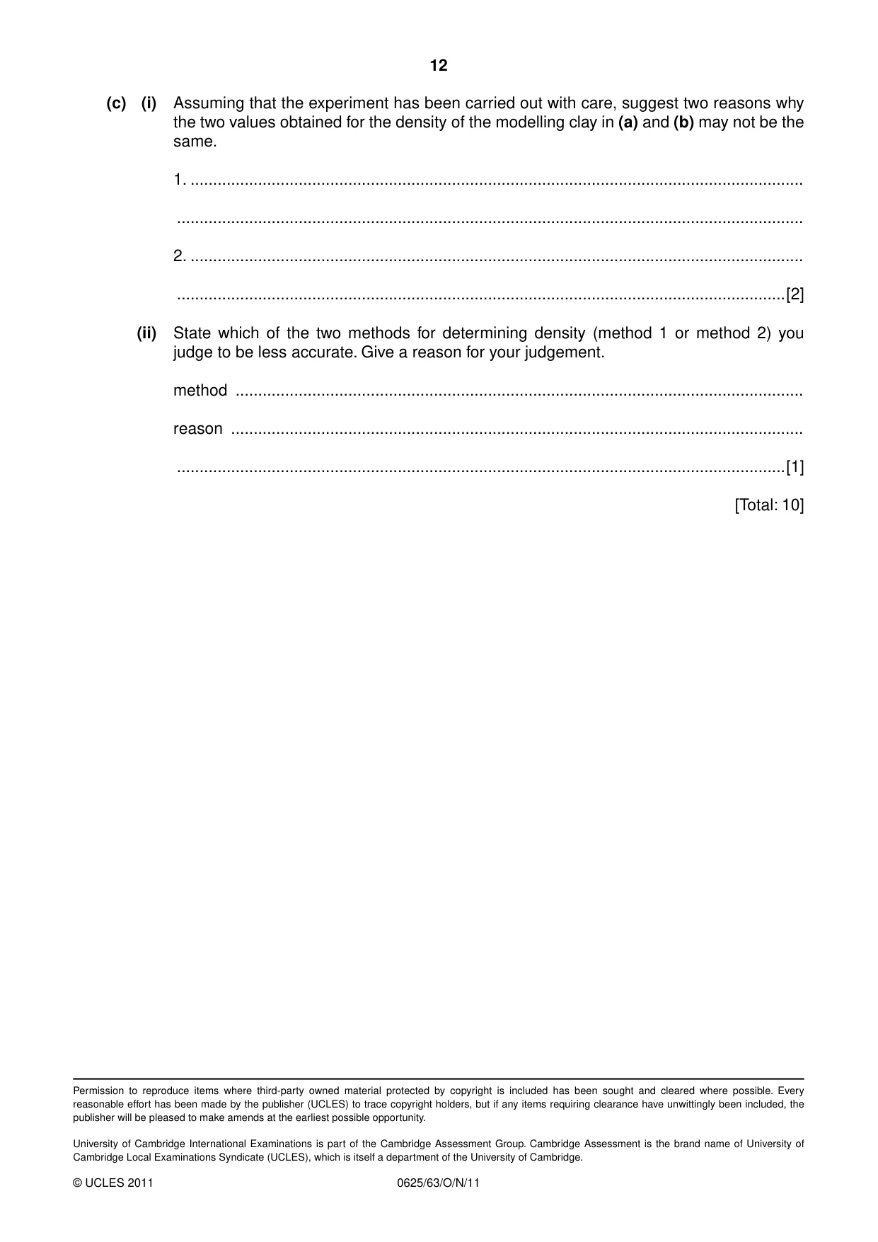 Cambridge IGCSE Physics 0625 2011 Oct/Nov Paper 6 · Variant 3 question paper, page 12 of 12