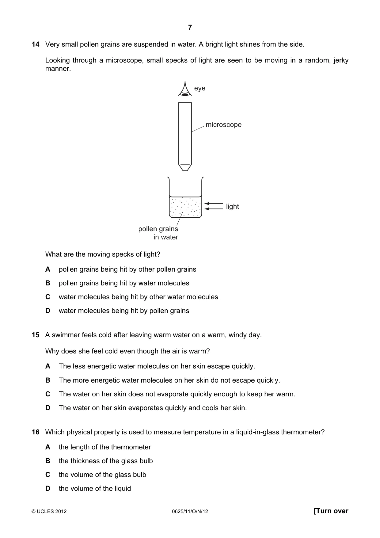 Cambridge IGCSE Physics 0625 2012 Oct/Nov Paper 1 · Variant 1 question paper, page 7 of 20