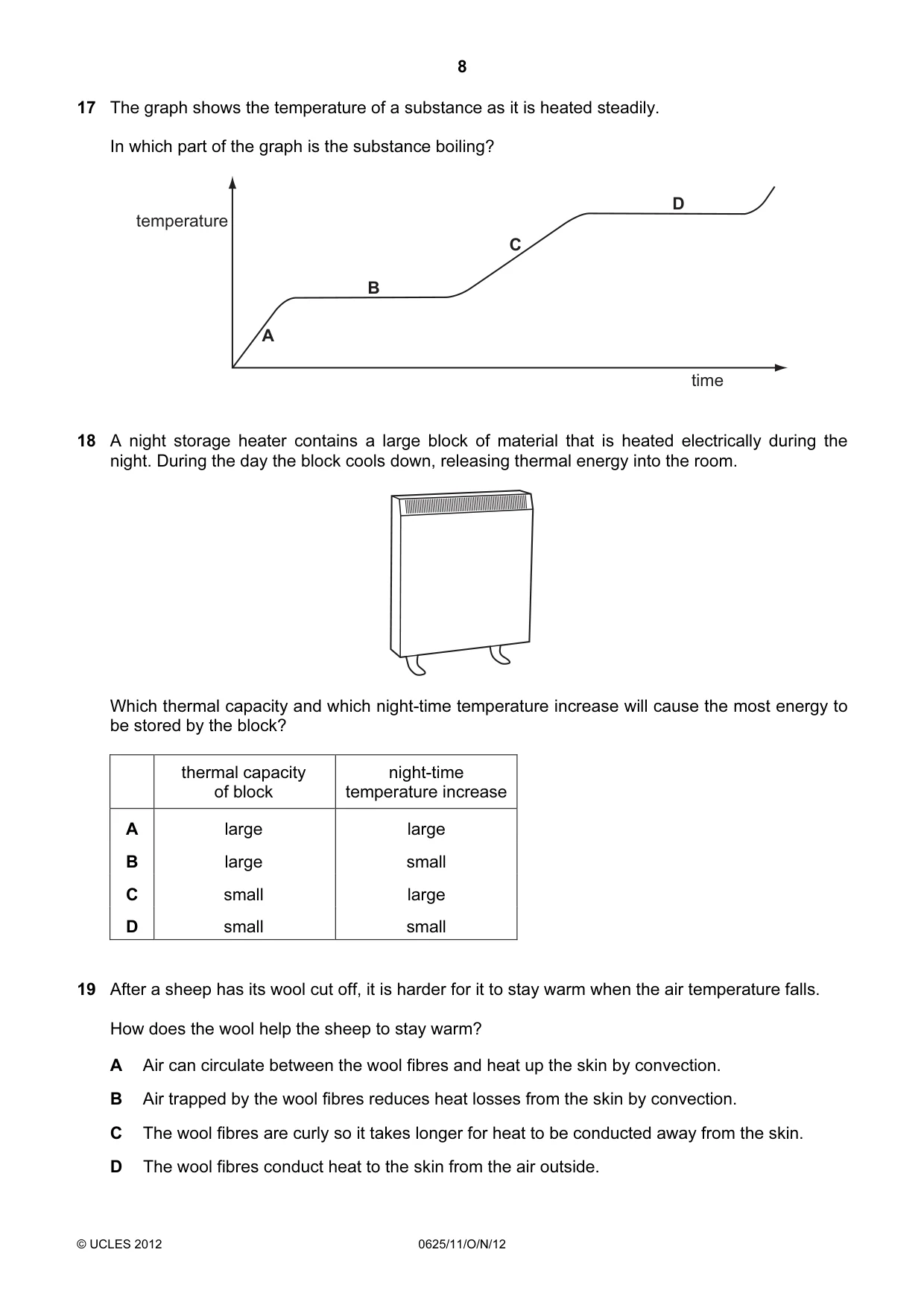 Cambridge IGCSE Physics 0625 2012 Oct/Nov Paper 1 · Variant 1 question paper, page 8 of 20