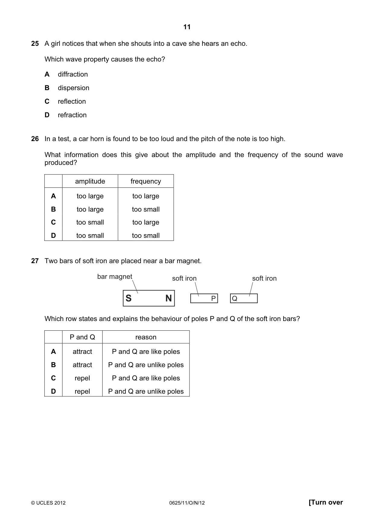 Cambridge IGCSE Physics 0625 2012 Oct/Nov Paper 1 · Variant 1 question paper, page 11 of 20