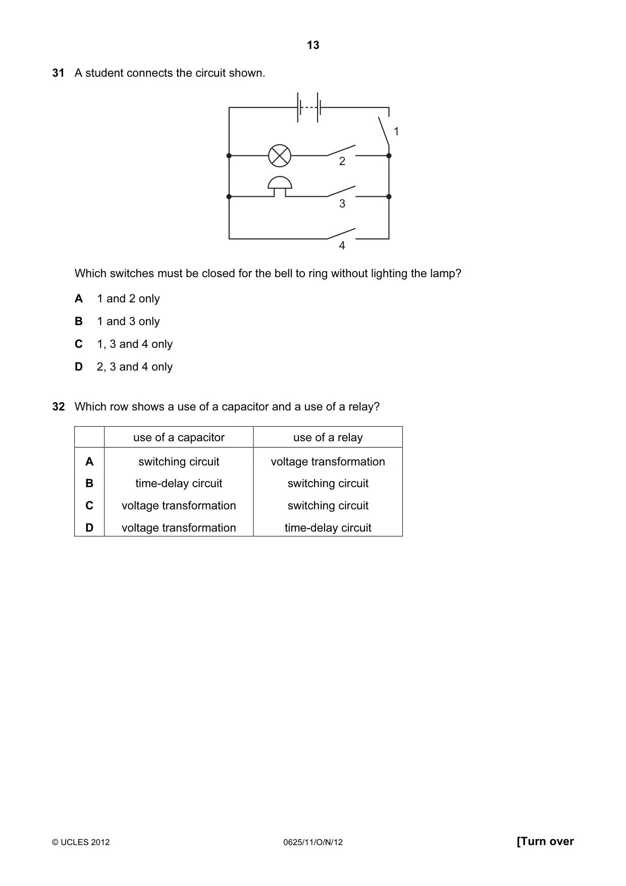 Cambridge IGCSE Physics 0625 2012 Oct/Nov Paper 1 · Variant 1 question paper, page 13 of 20