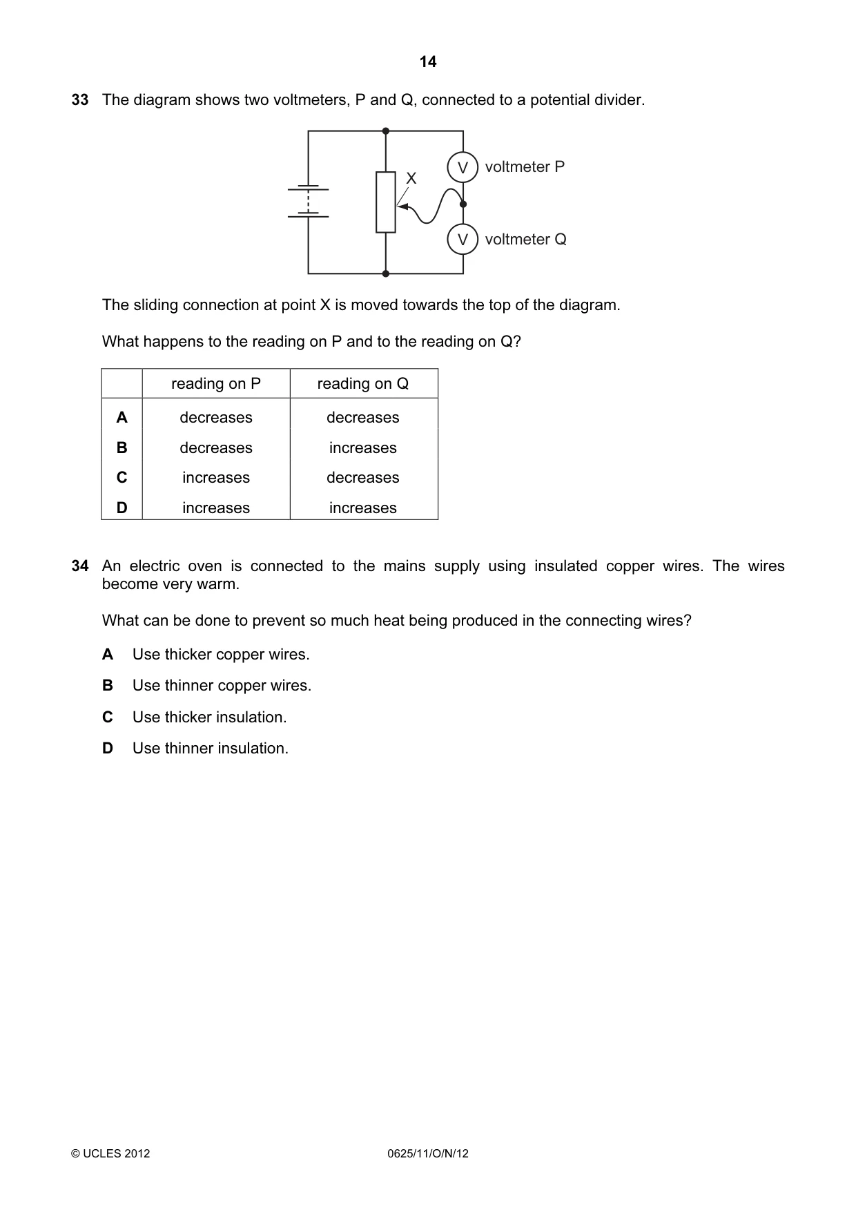 Cambridge IGCSE Physics 0625 2012 Oct/Nov Paper 1 · Variant 1 question paper, page 14 of 20
