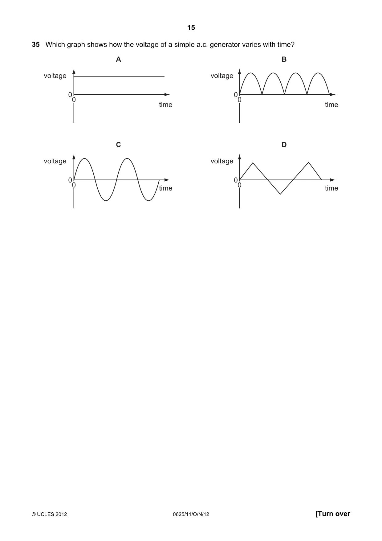 Cambridge IGCSE Physics 0625 2012 Oct/Nov Paper 1 · Variant 1 question paper, page 15 of 20