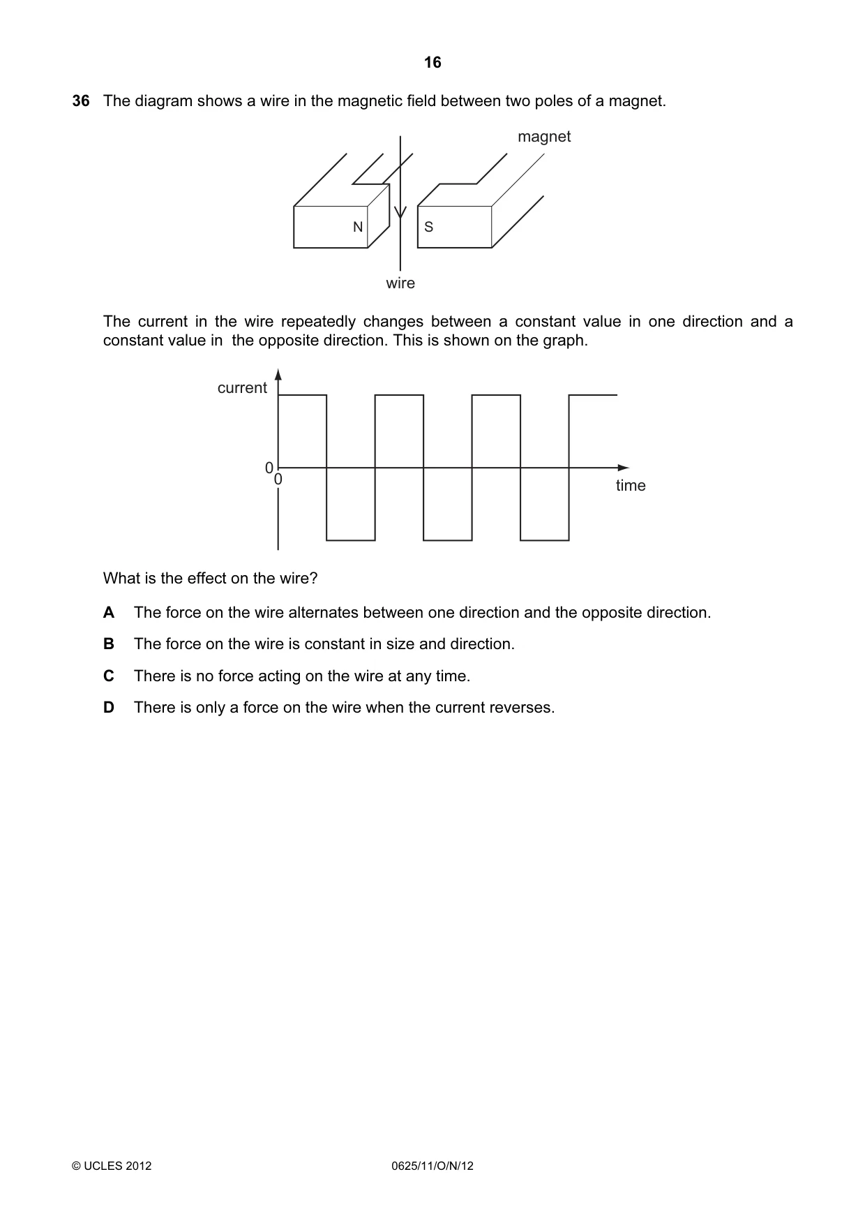 Cambridge IGCSE Physics 0625 2012 Oct/Nov Paper 1 · Variant 1 question paper, page 16 of 20