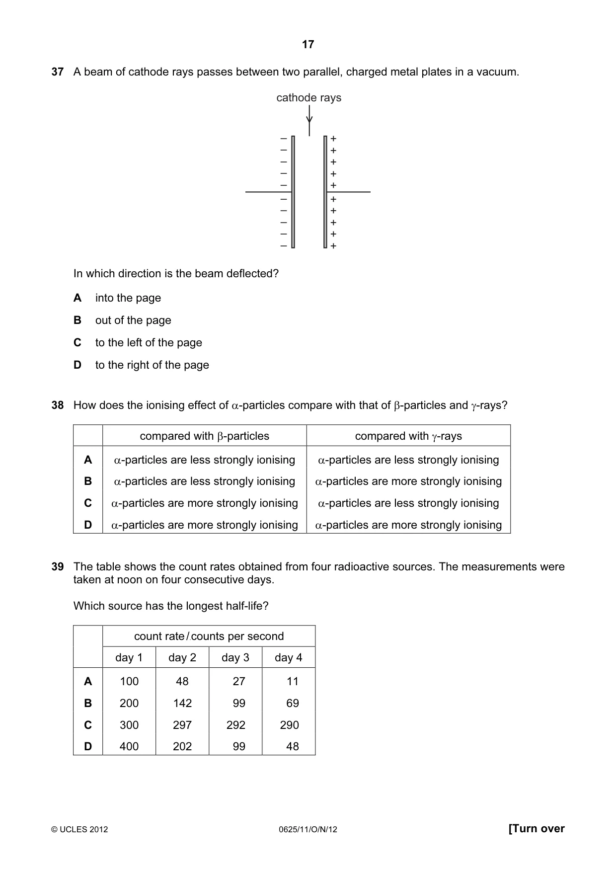Cambridge IGCSE Physics 0625 2012 Oct/Nov Paper 1 · Variant 1 question paper, page 17 of 20