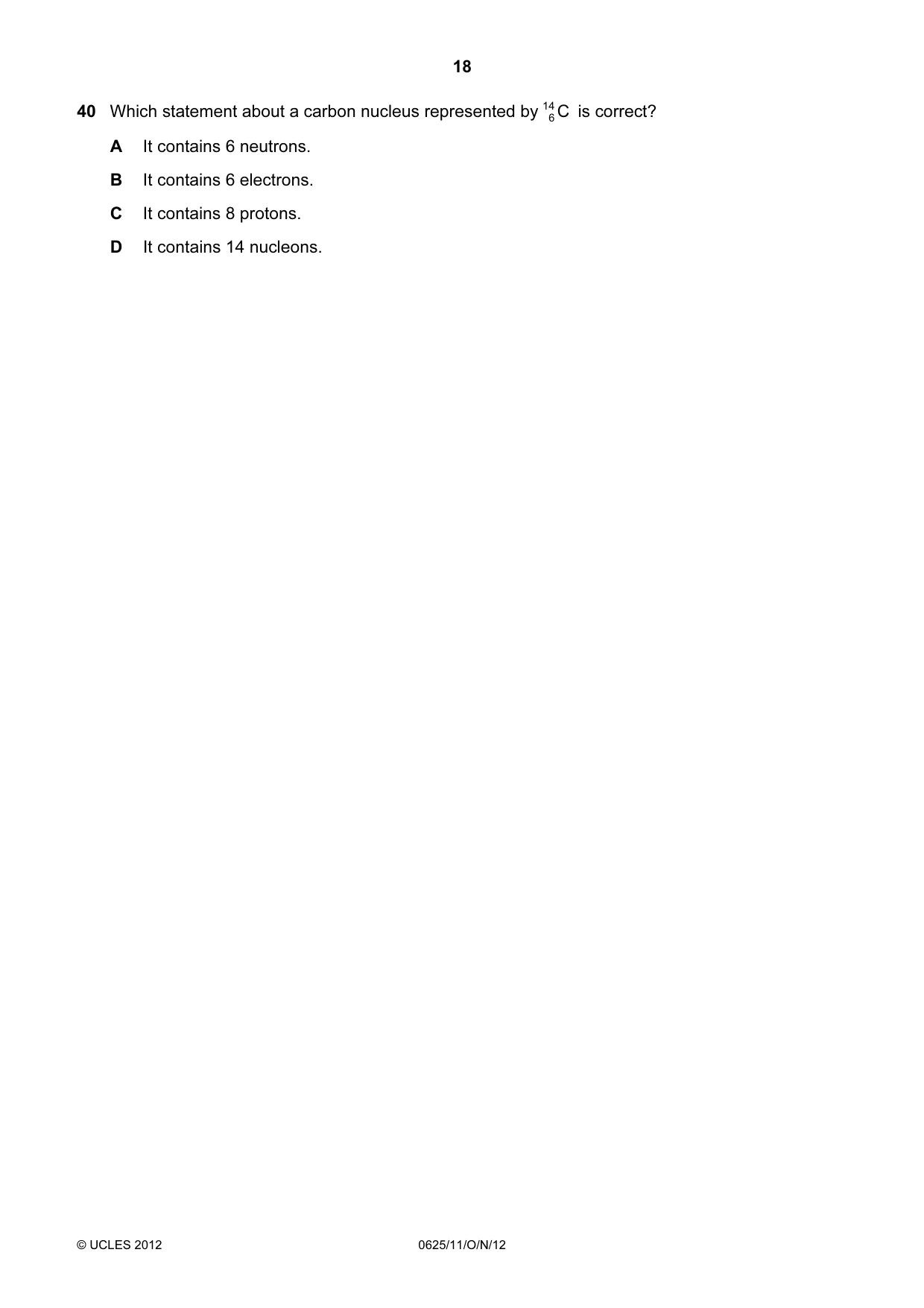Cambridge IGCSE Physics 0625 2012 Oct/Nov Paper 1 · Variant 1 question paper, page 18 of 20