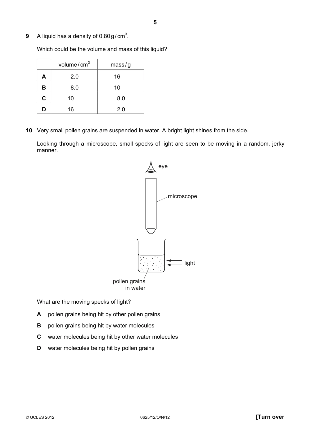 Cambridge IGCSE Physics 0625 2012 Oct/Nov Paper 1 · Variant 2 question paper, page 5 of 20