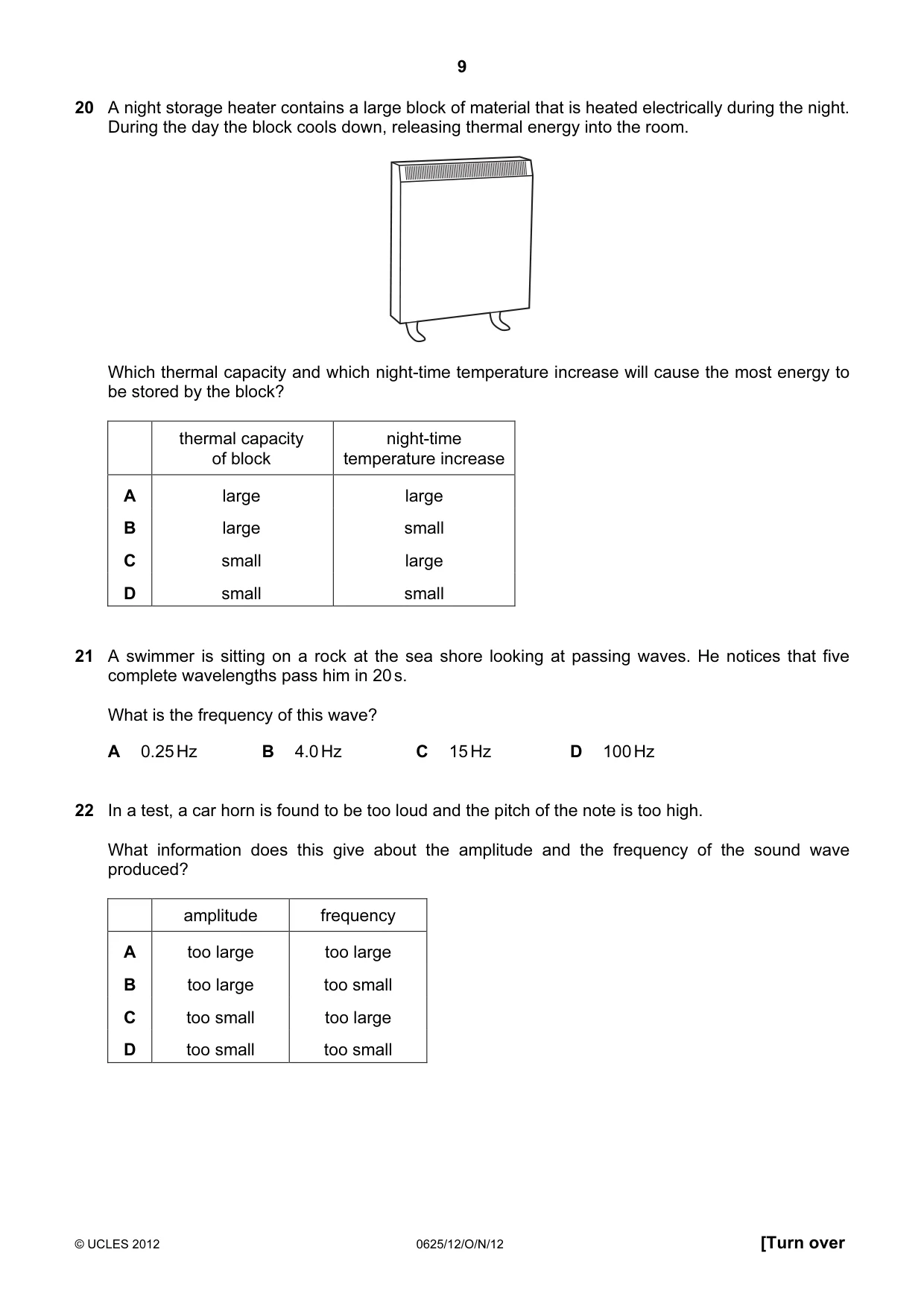 Cambridge IGCSE Physics 0625 2012 Oct/Nov Paper 1 · Variant 2 question paper, page 9 of 20