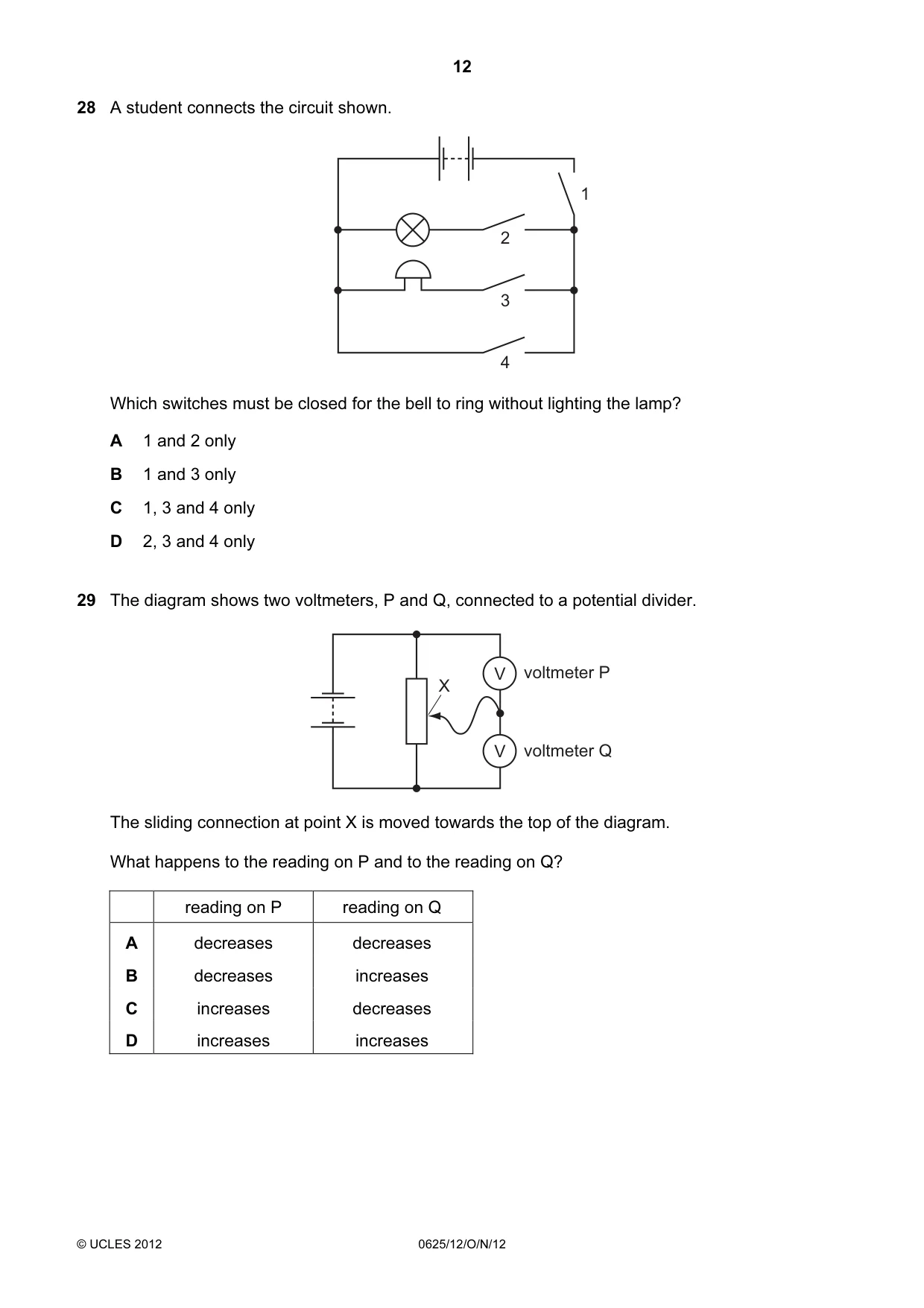 Cambridge IGCSE Physics 0625 2012 Oct/Nov Paper 1 · Variant 2 question paper, page 12 of 20