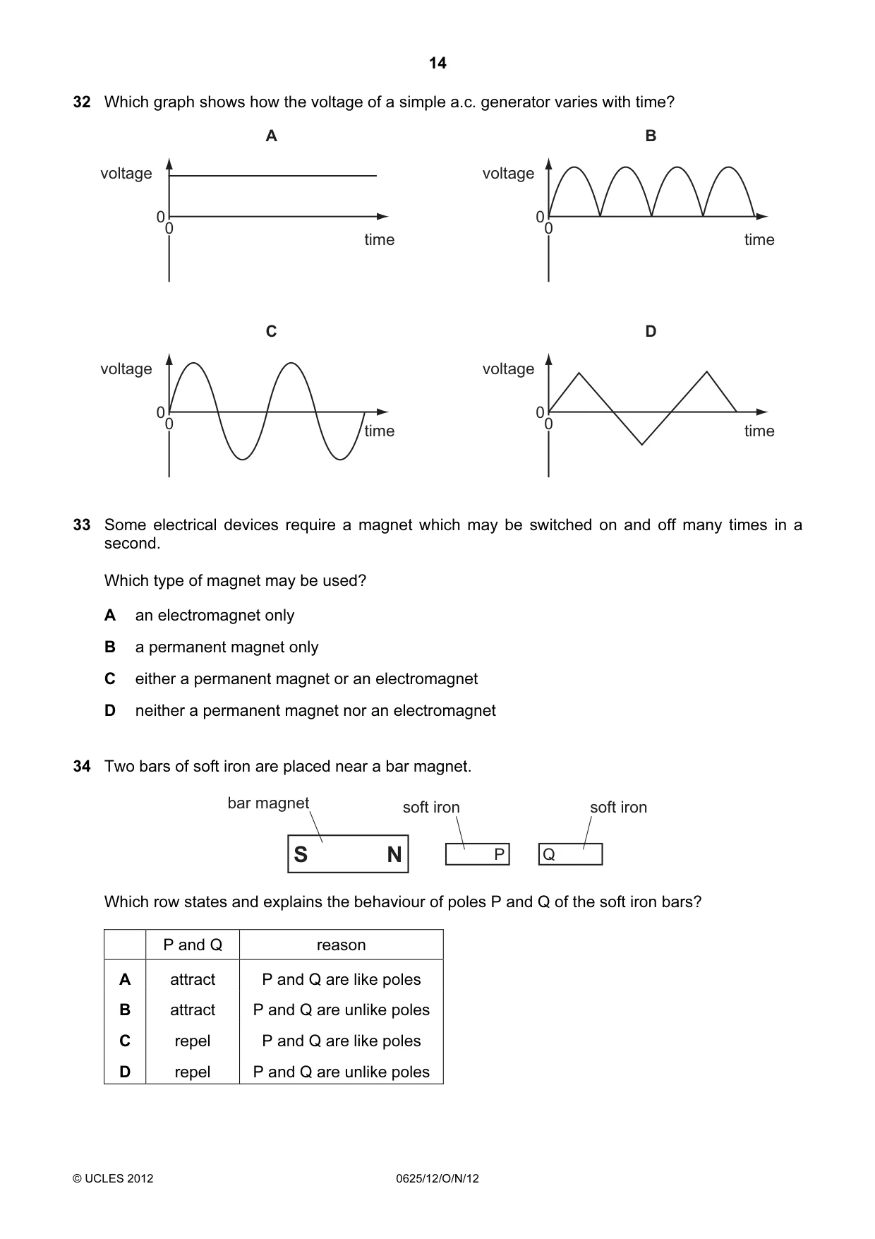 Cambridge IGCSE Physics 0625 2012 Oct/Nov Paper 1 · Variant 2 question paper, page 14 of 20
