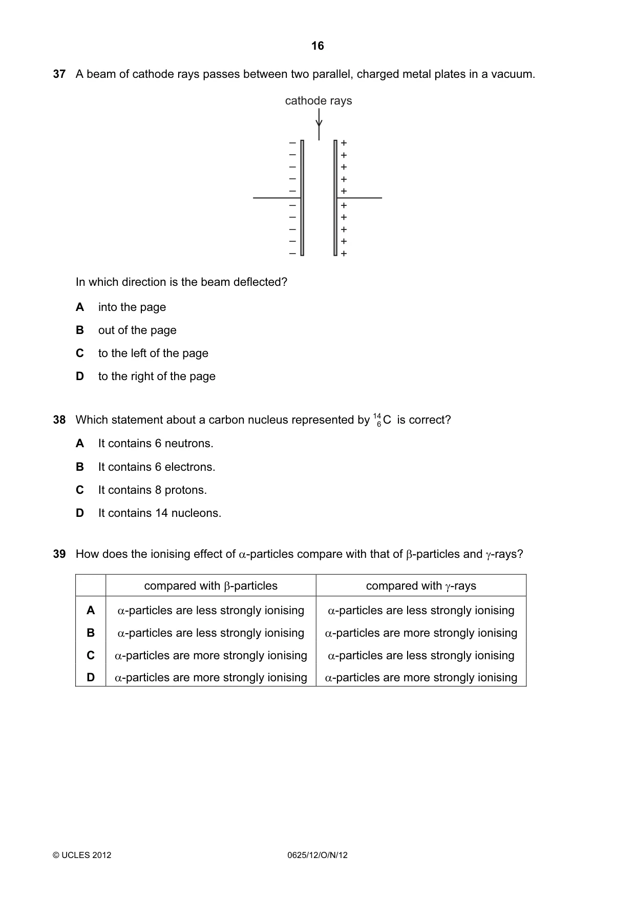 Cambridge IGCSE Physics 0625 2012 Oct/Nov Paper 1 · Variant 2 question paper, page 16 of 20
