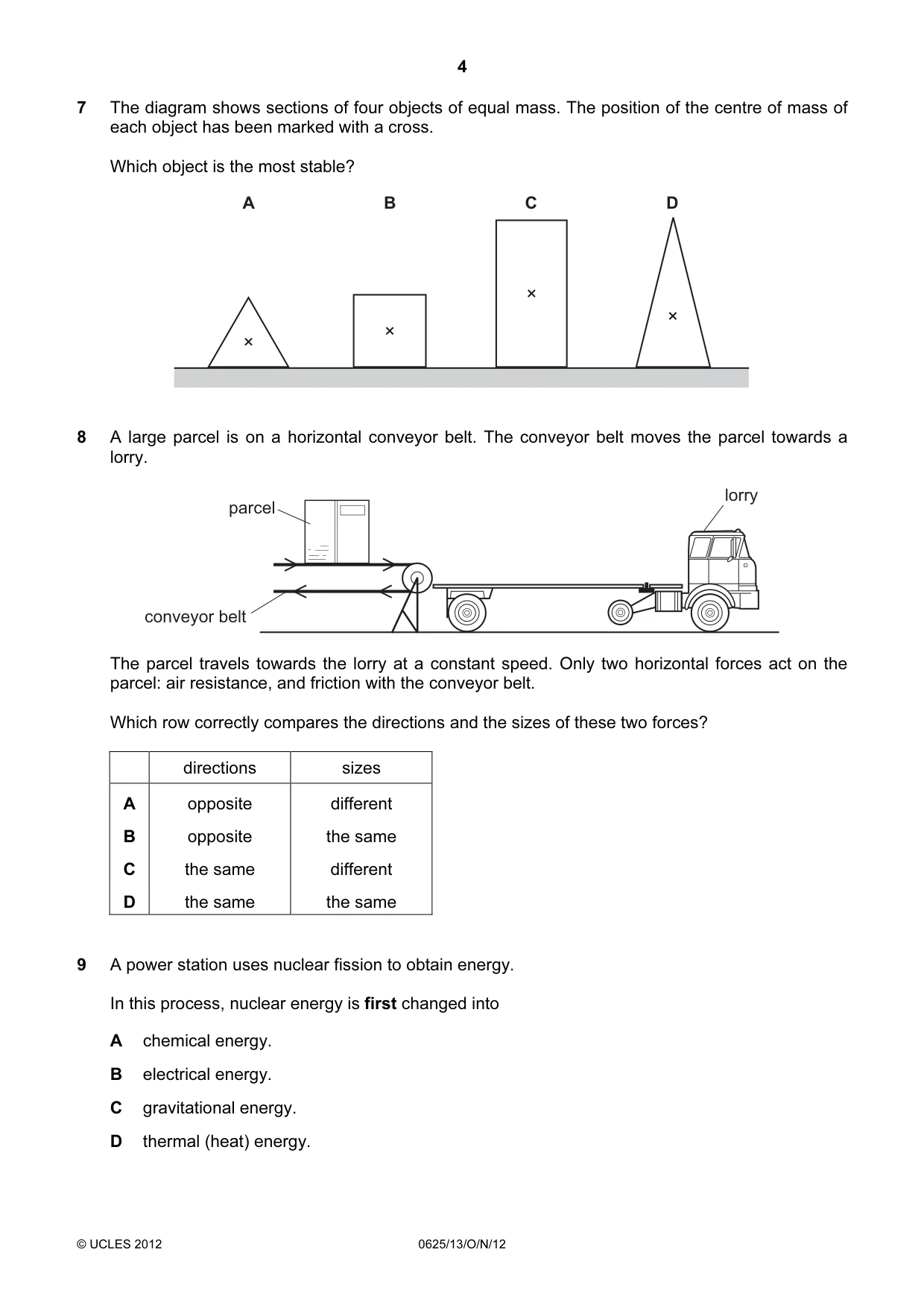 Cambridge IGCSE Physics 0625 2012 Oct/Nov Paper 1 · Variant 3 question paper, page 4 of 20