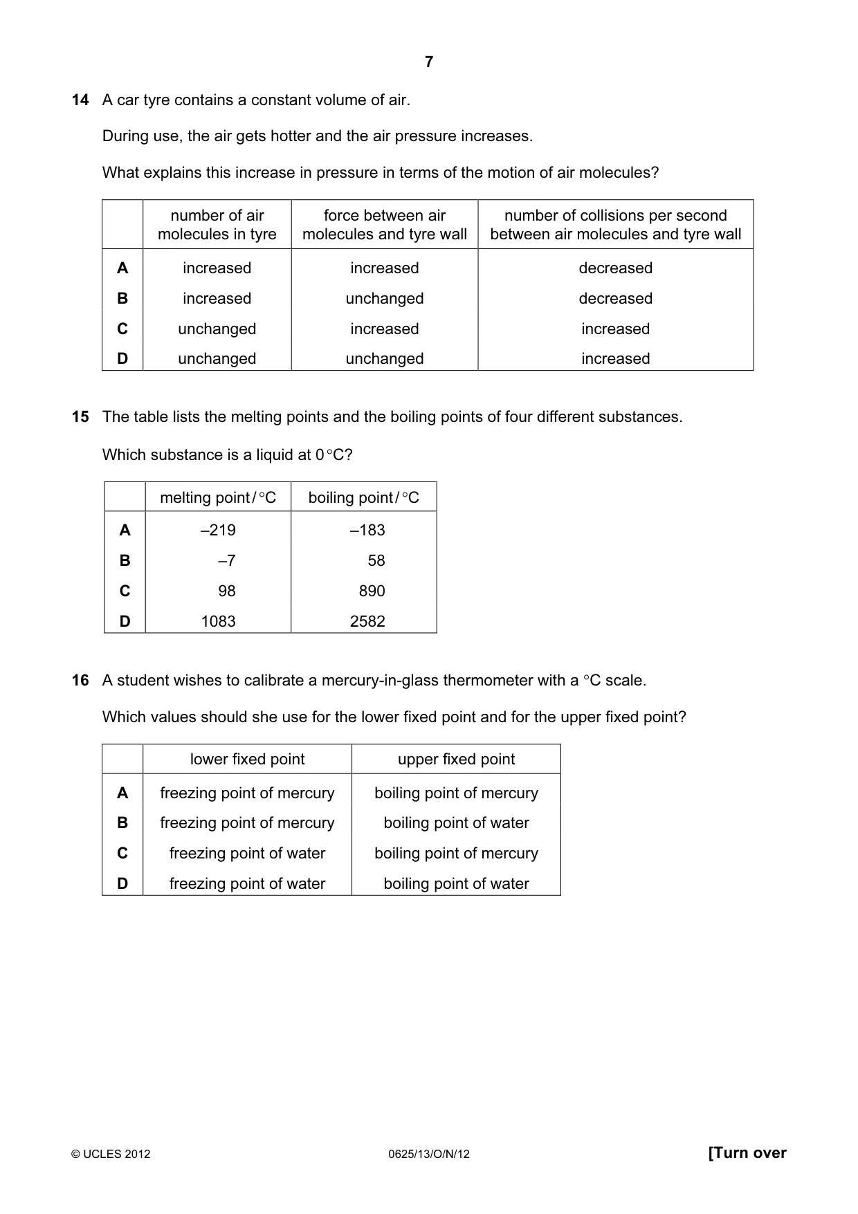 Cambridge IGCSE Physics 0625 2012 Oct/Nov Paper 1 · Variant 3 question paper, page 7 of 20