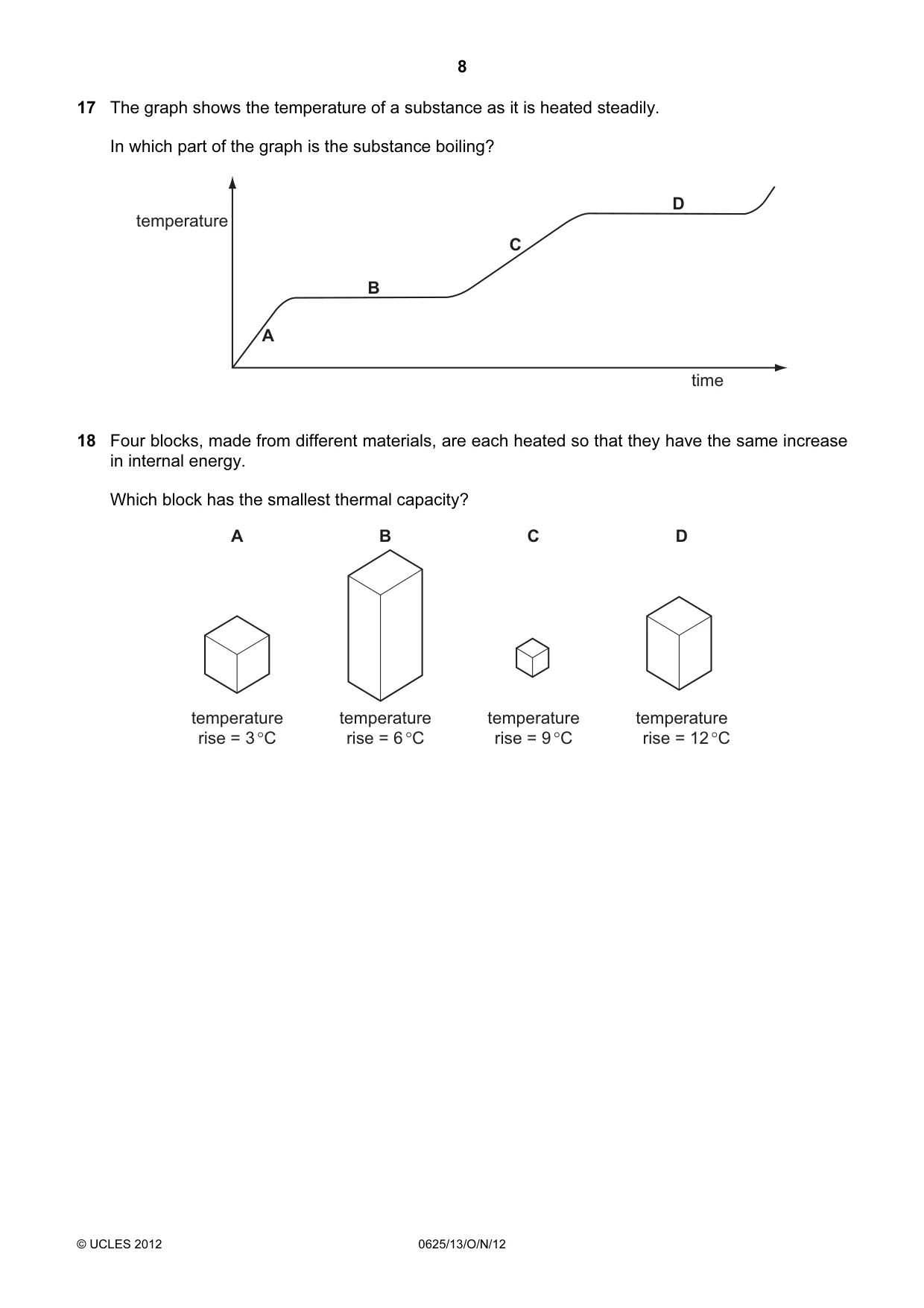 Cambridge IGCSE Physics 0625 2012 Oct/Nov Paper 1 · Variant 3 question paper, page 8 of 20