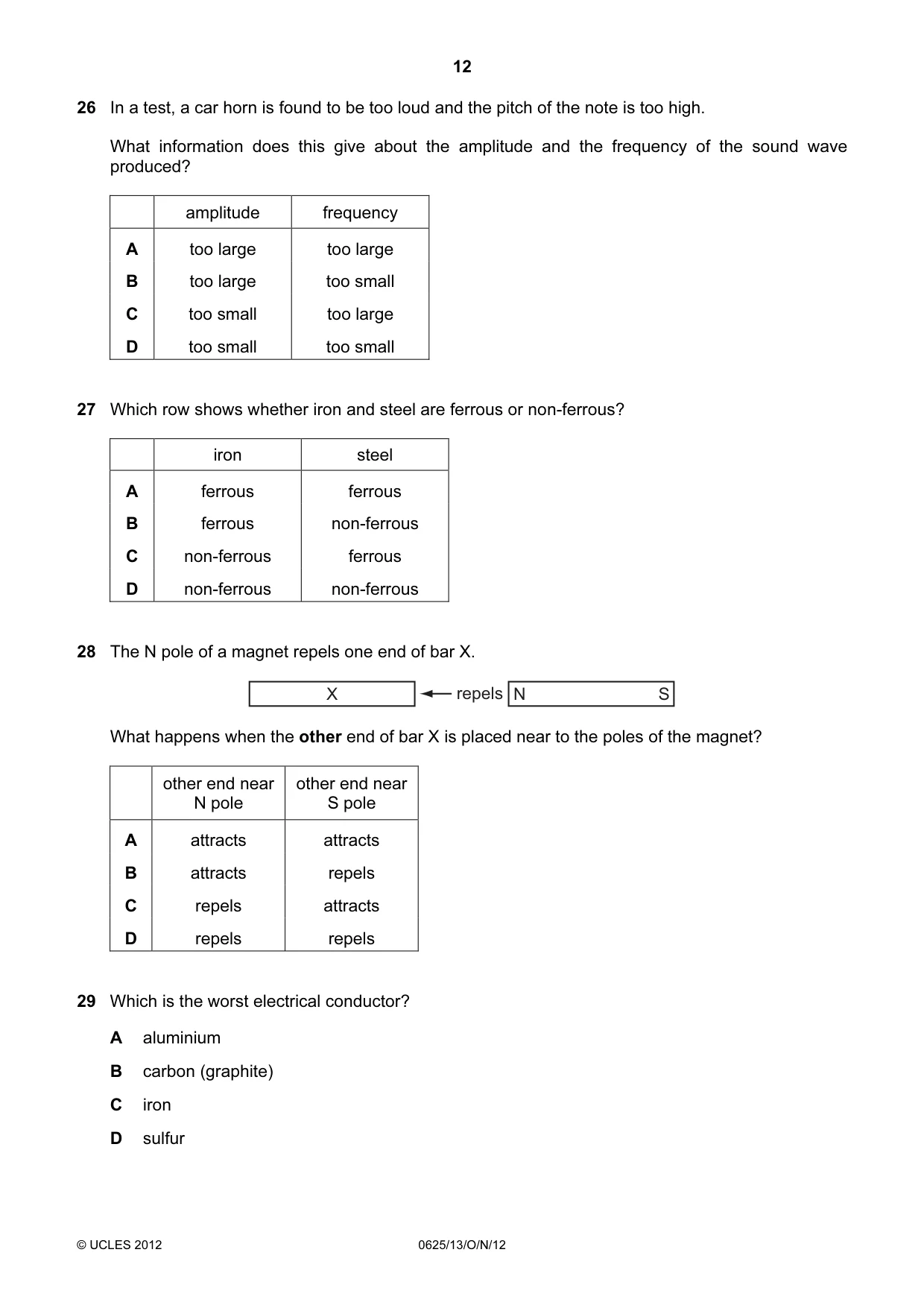 Cambridge IGCSE Physics 0625 2012 Oct/Nov Paper 1 · Variant 3 question paper, page 12 of 20