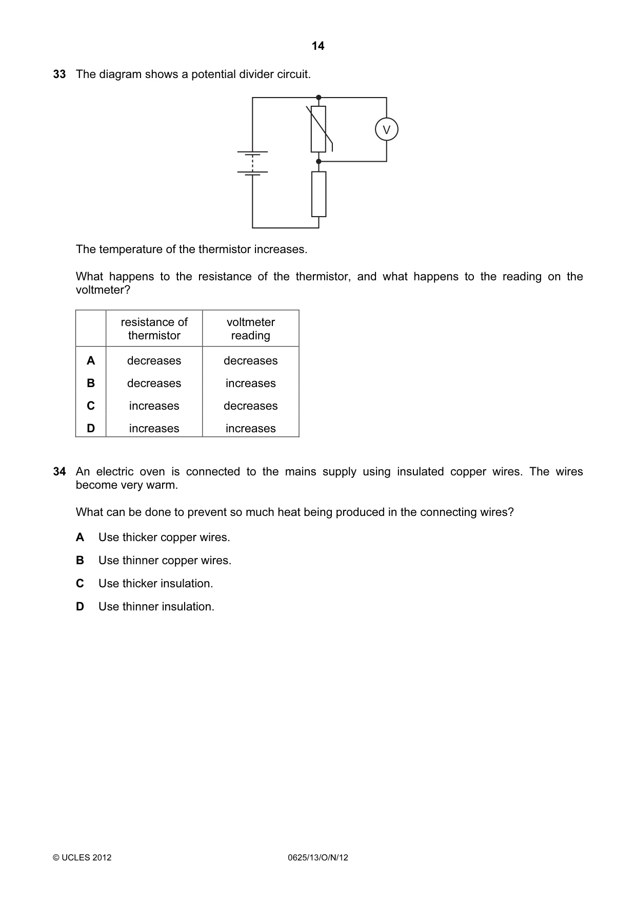 Cambridge IGCSE Physics 0625 2012 Oct/Nov Paper 1 · Variant 3 question paper, page 14 of 20