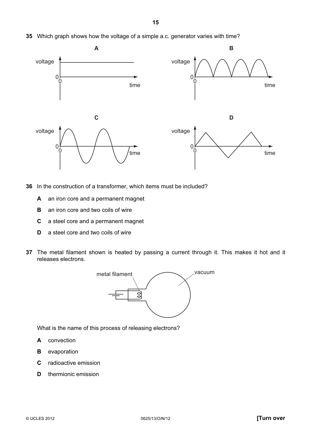 Cambridge IGCSE Physics 0625 2012 Oct/Nov Paper 1 · Variant 3 question paper, page 15 of 20