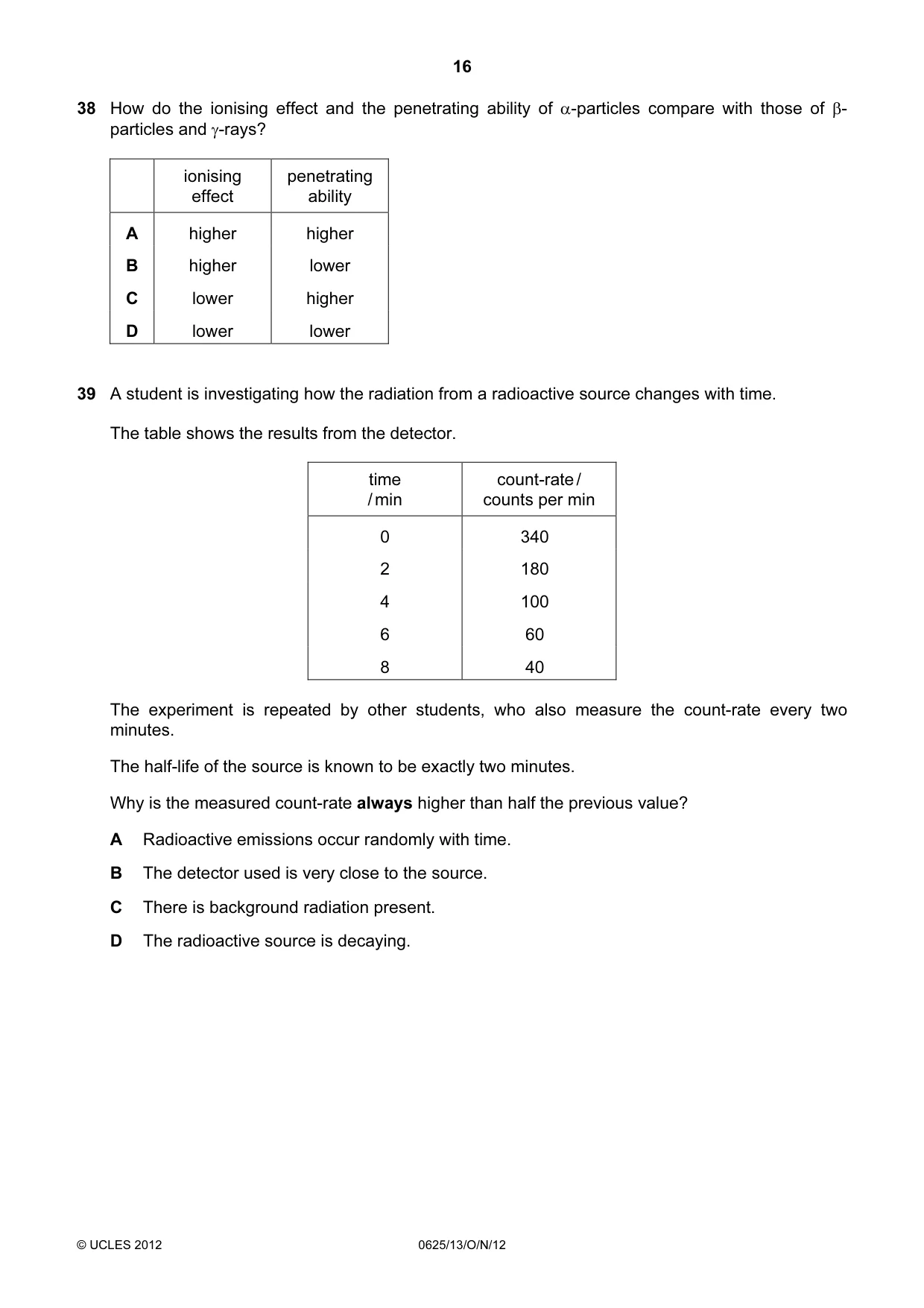 Cambridge IGCSE Physics 0625 2012 Oct/Nov Paper 1 · Variant 3 question paper, page 16 of 20
