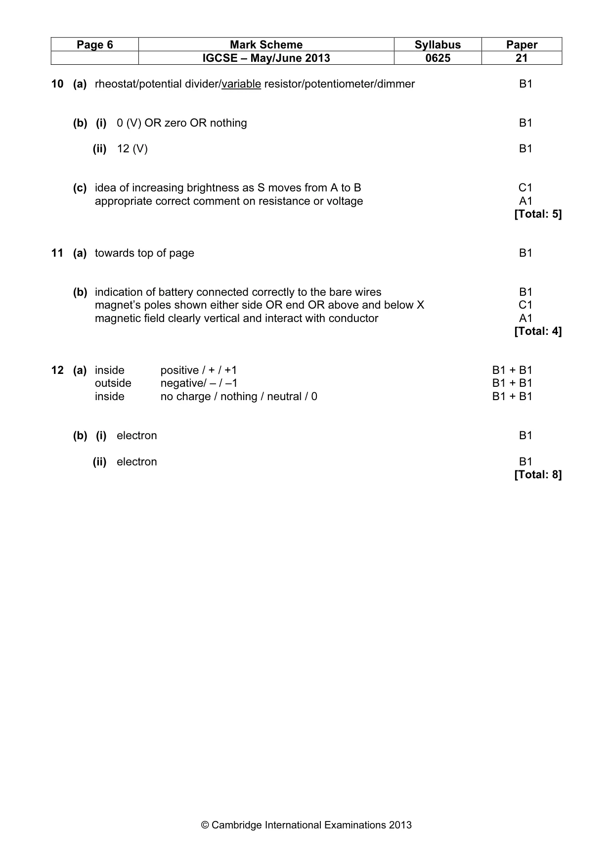 Mark scheme, page 6 of 6