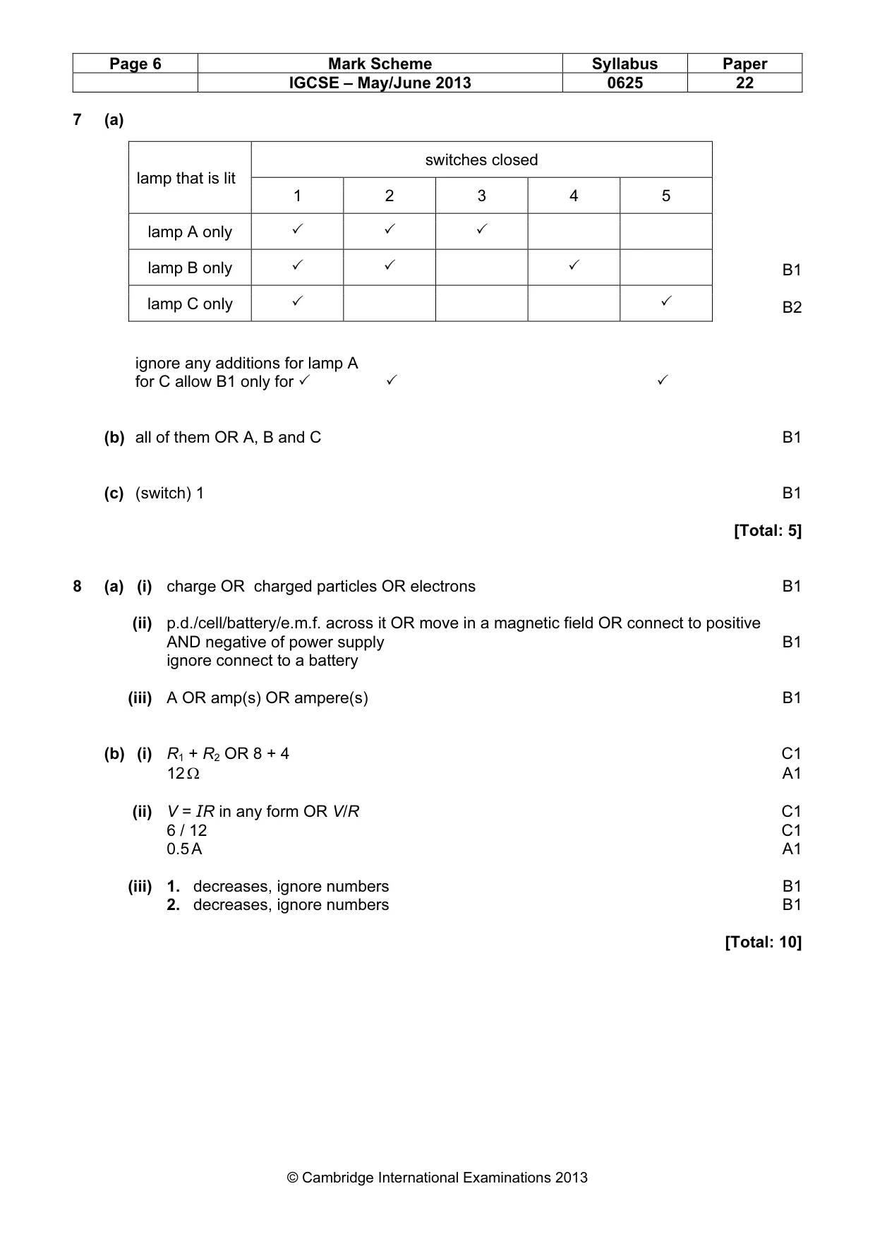 Mark scheme, page 6 of 8