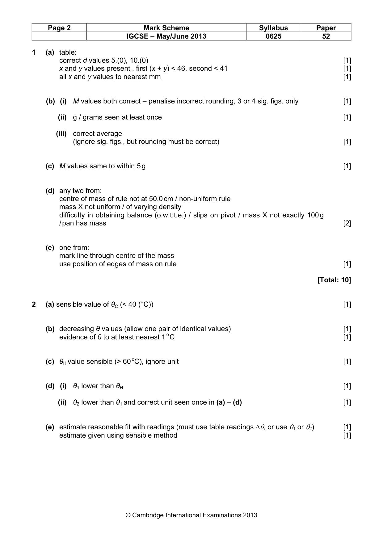 Mark scheme, page 2 of 3