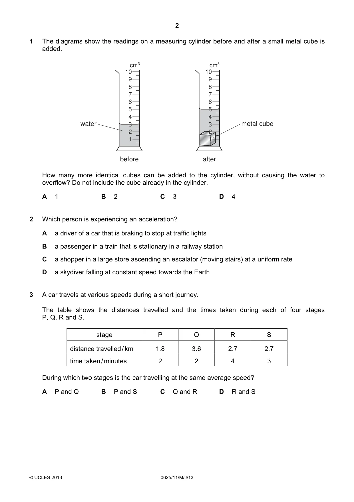 Cambridge IGCSE Physics 0625 2013 May/June Paper 1 · Variant 1 question paper, page 2 of 20