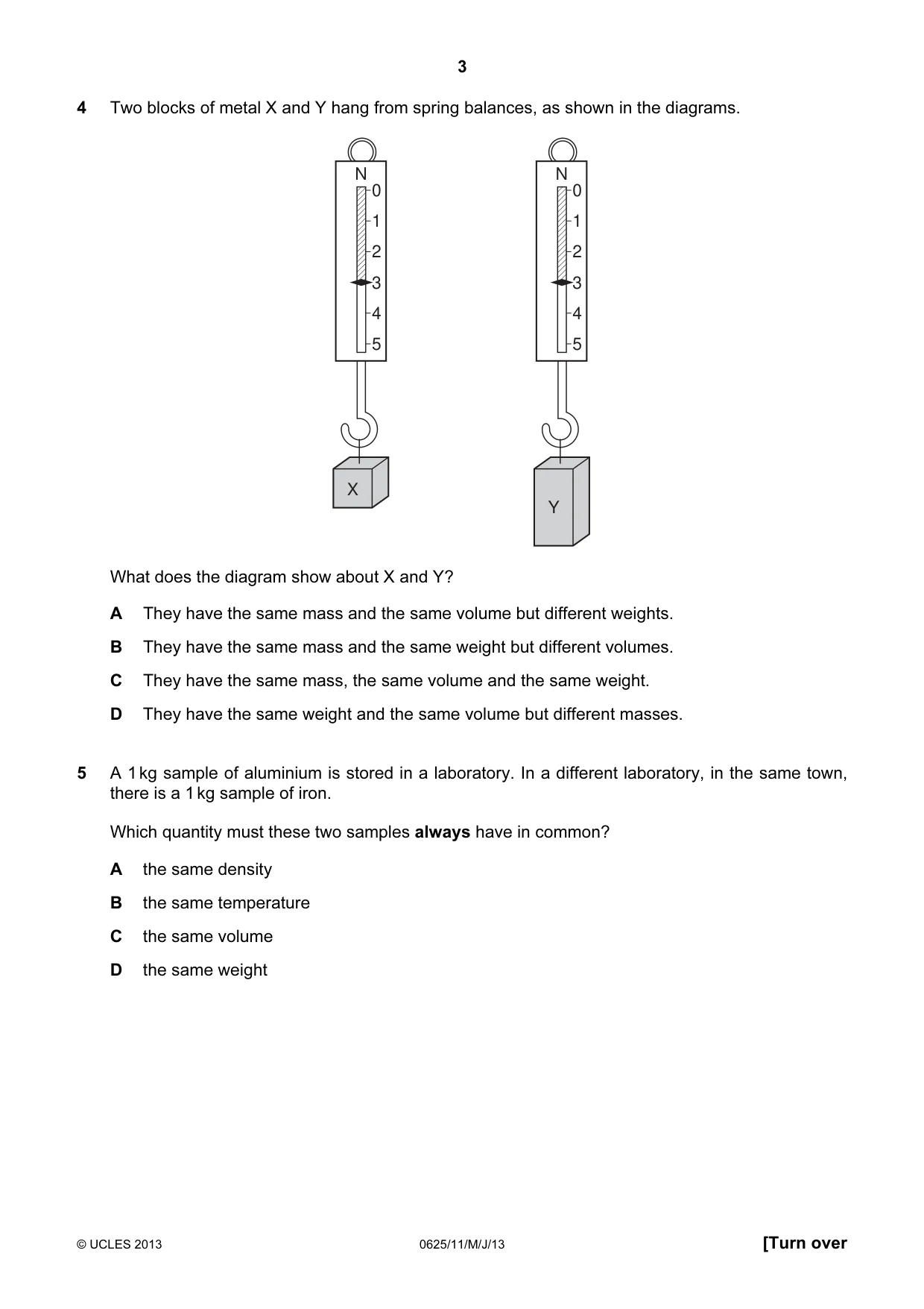 Cambridge IGCSE Physics 0625 2013 May/June Paper 1 · Variant 1 question paper, page 3 of 20