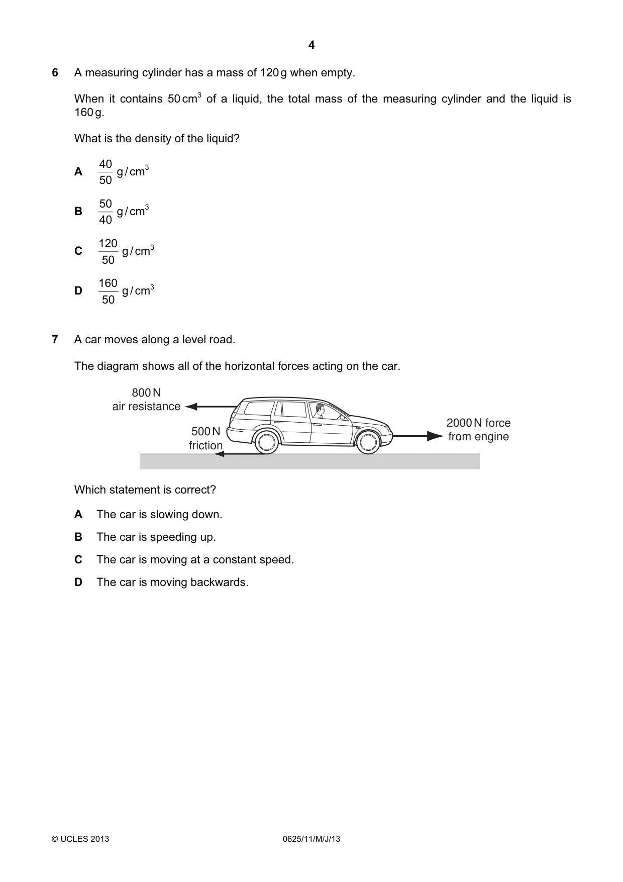 Cambridge IGCSE Physics 0625 2013 May/June Paper 1 · Variant 1 question paper, page 4 of 20
