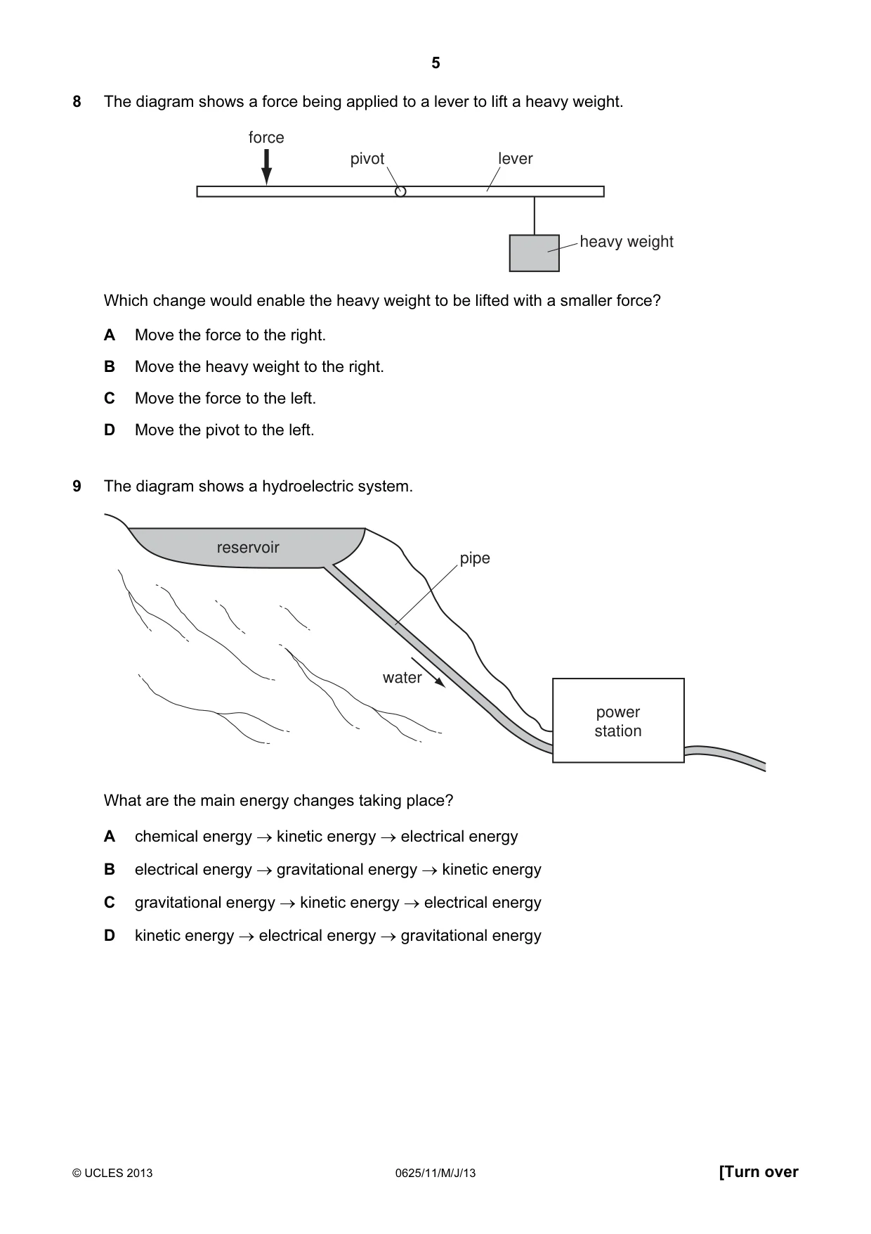 Cambridge IGCSE Physics 0625 2013 May/June Paper 1 · Variant 1 question paper, page 5 of 20
